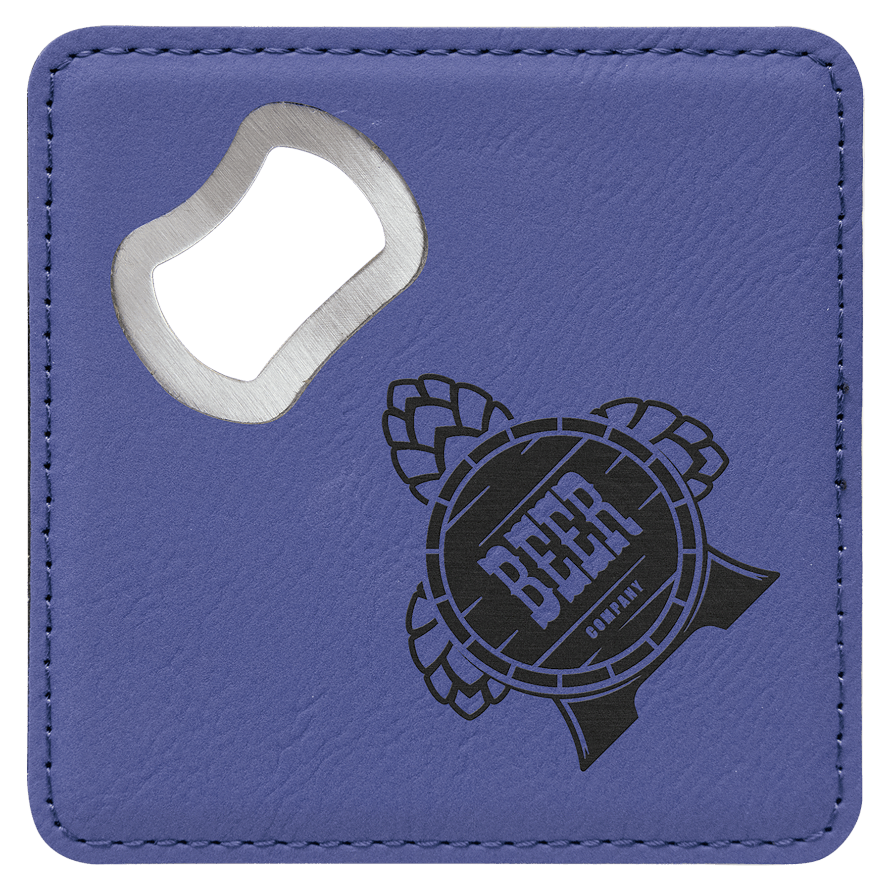 4" x 4" Square Purple Leatherette Coaster w/ Bottle Opener