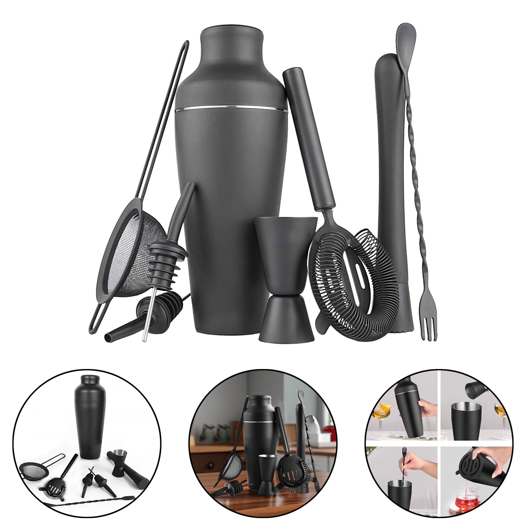 8-Piece Matte Black Stainless Steel Cocktail Shaker Set 1