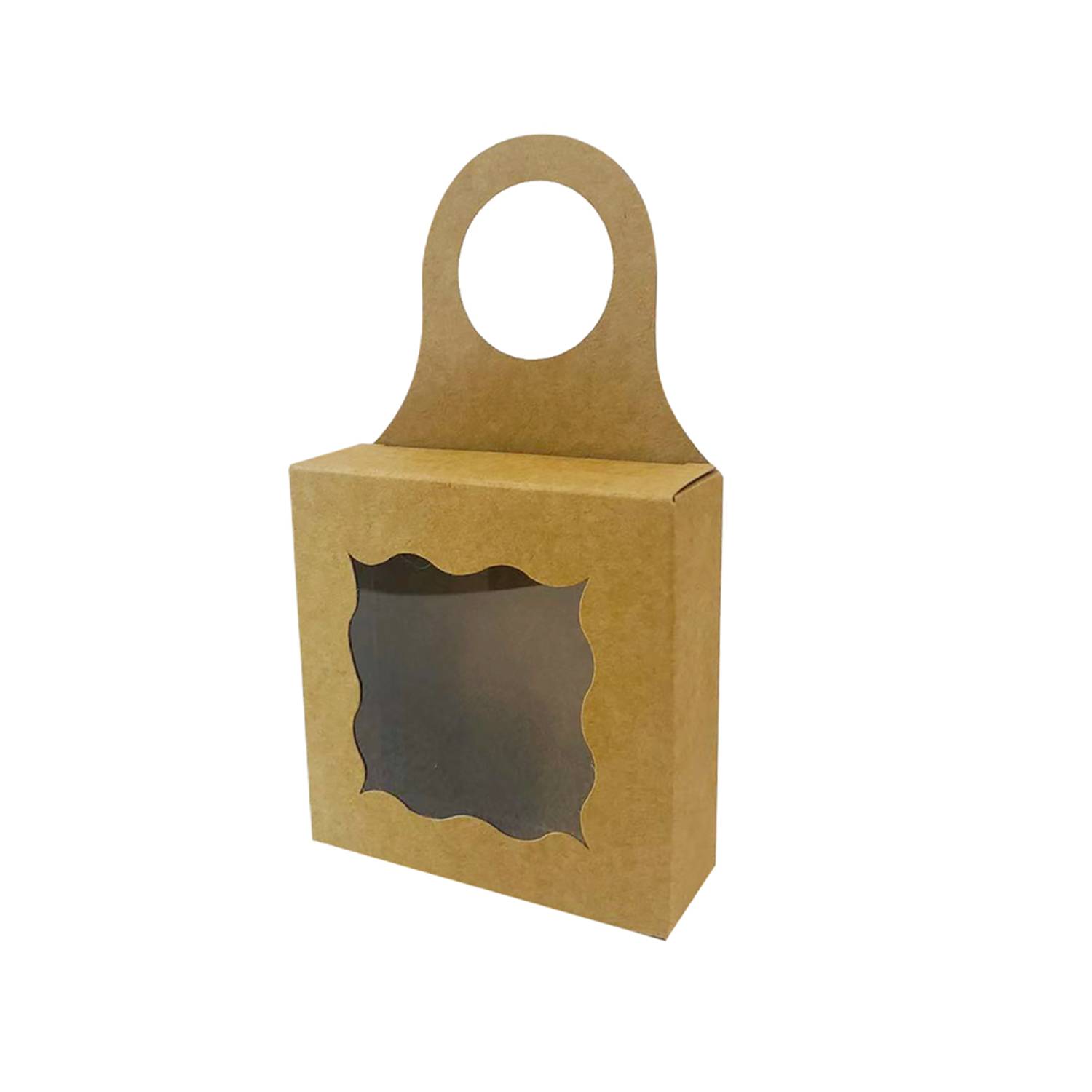 Kraft Paper Wine Bottle Box w/ Window Hanging Foldable 6