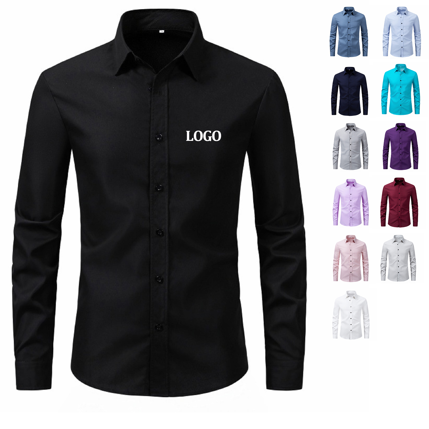 Men's Long Sleeve Button Up Shirts Solid Slim Fit 5