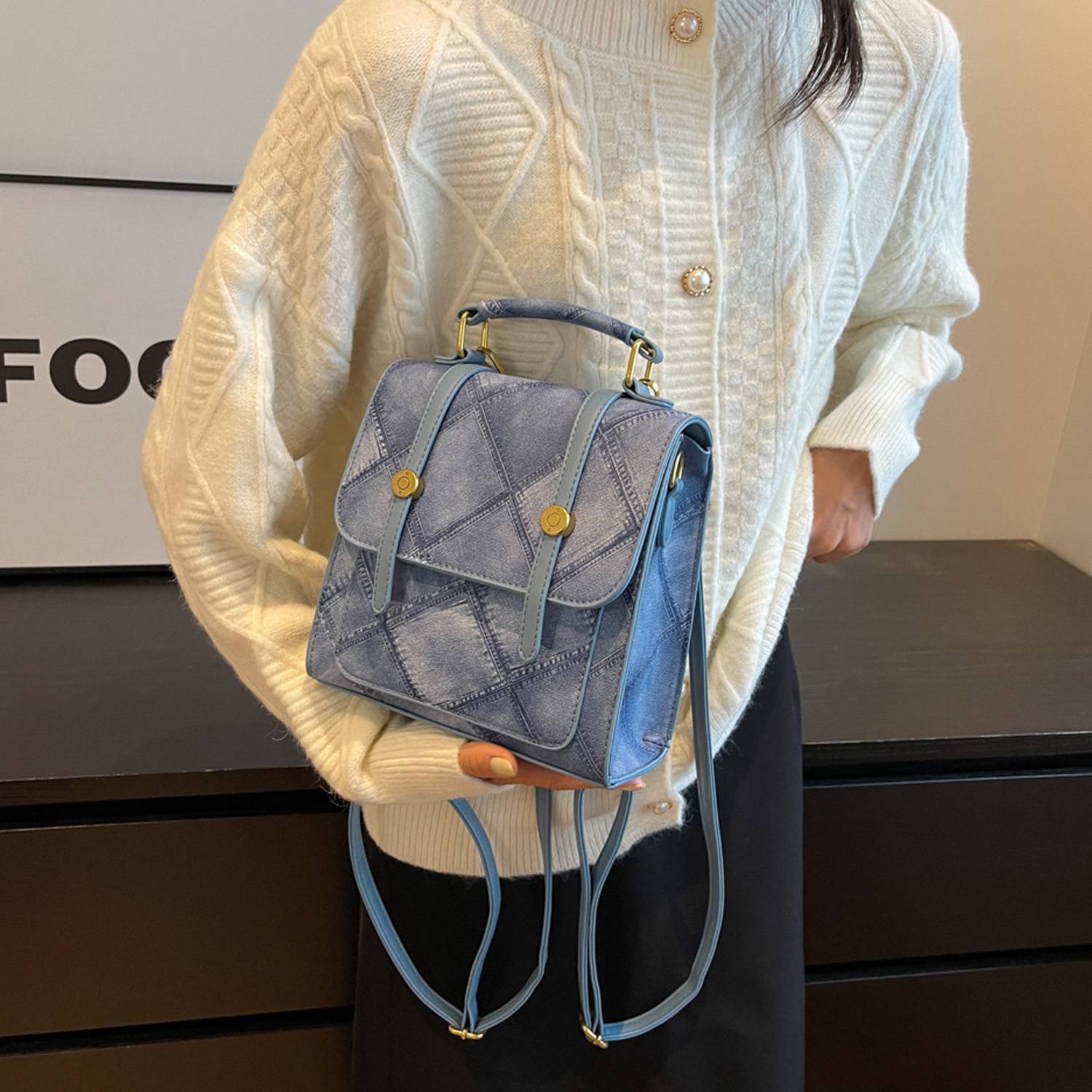 PU Leather Portable trend multi-functional small backpack 5