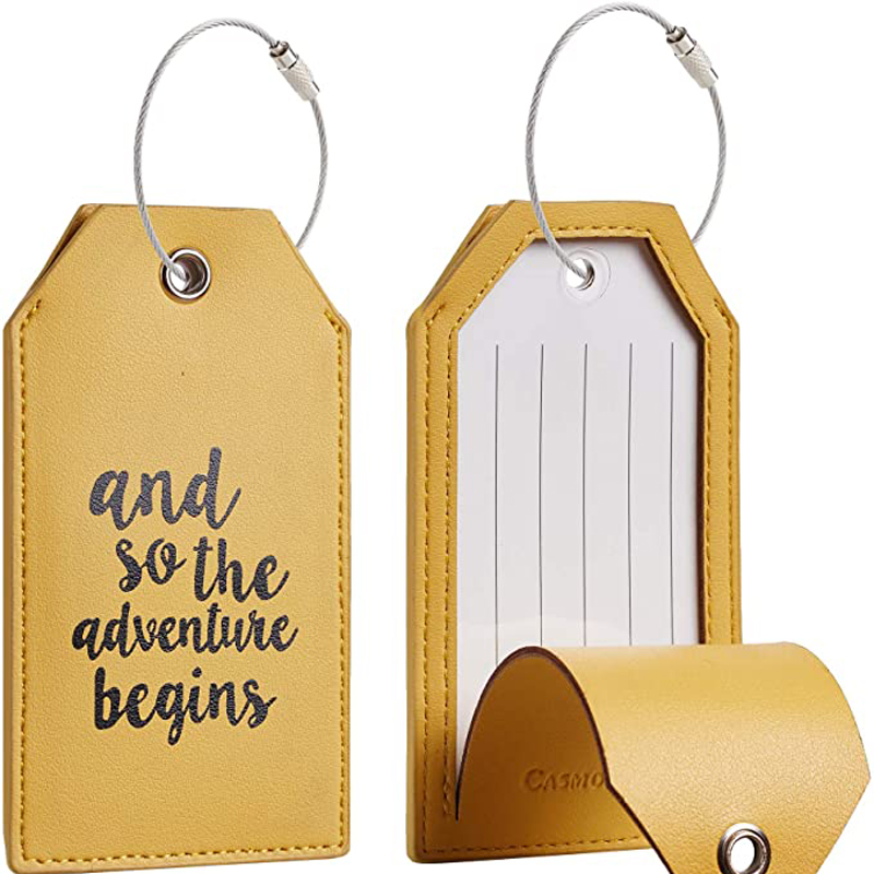 PU Leather Luggage Tags w/Full Back Privacy Cover Steel Loops 3