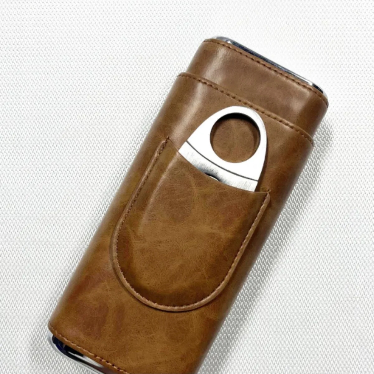 Portable Premium Leather Travel Cigar Case With Cutter 5