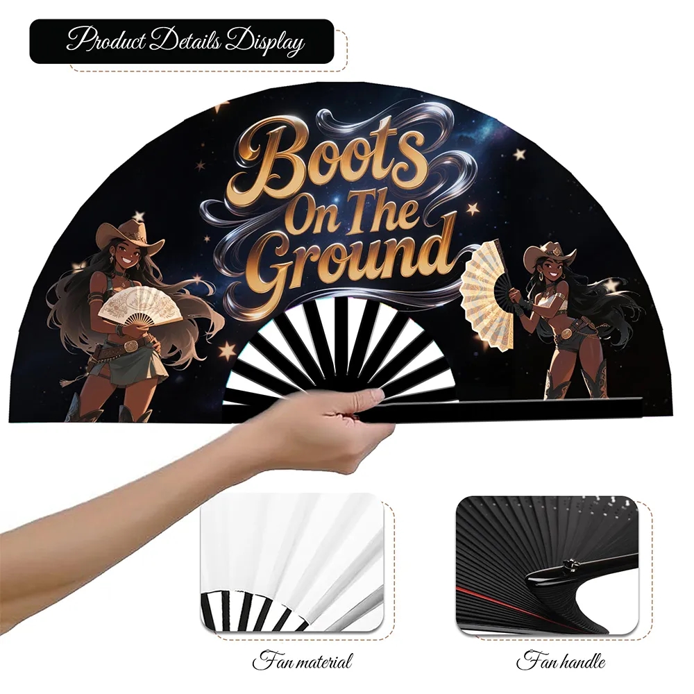 Custom Boots on the Ground Hand Fan Foldable Cowboy Carter 10