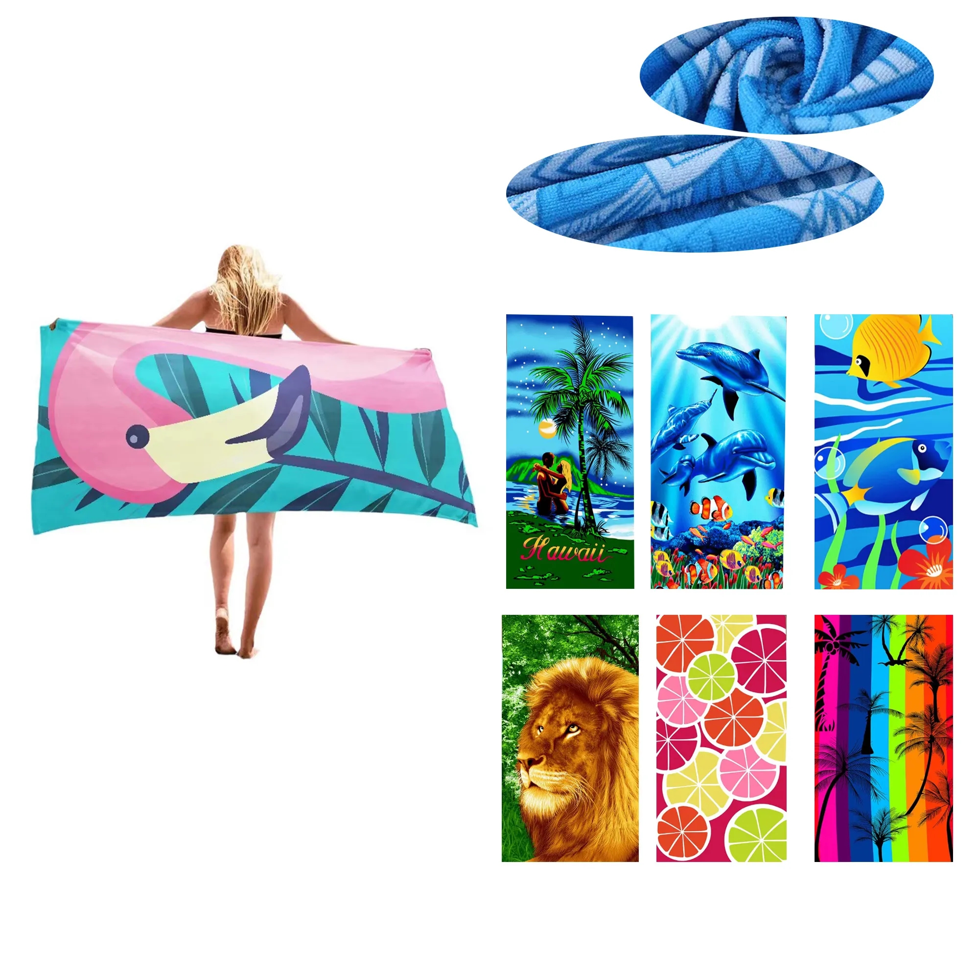MOQ60Pcs Full Color 55.1"x27.5"Micro Fiber Beach Blanket/Tow 1