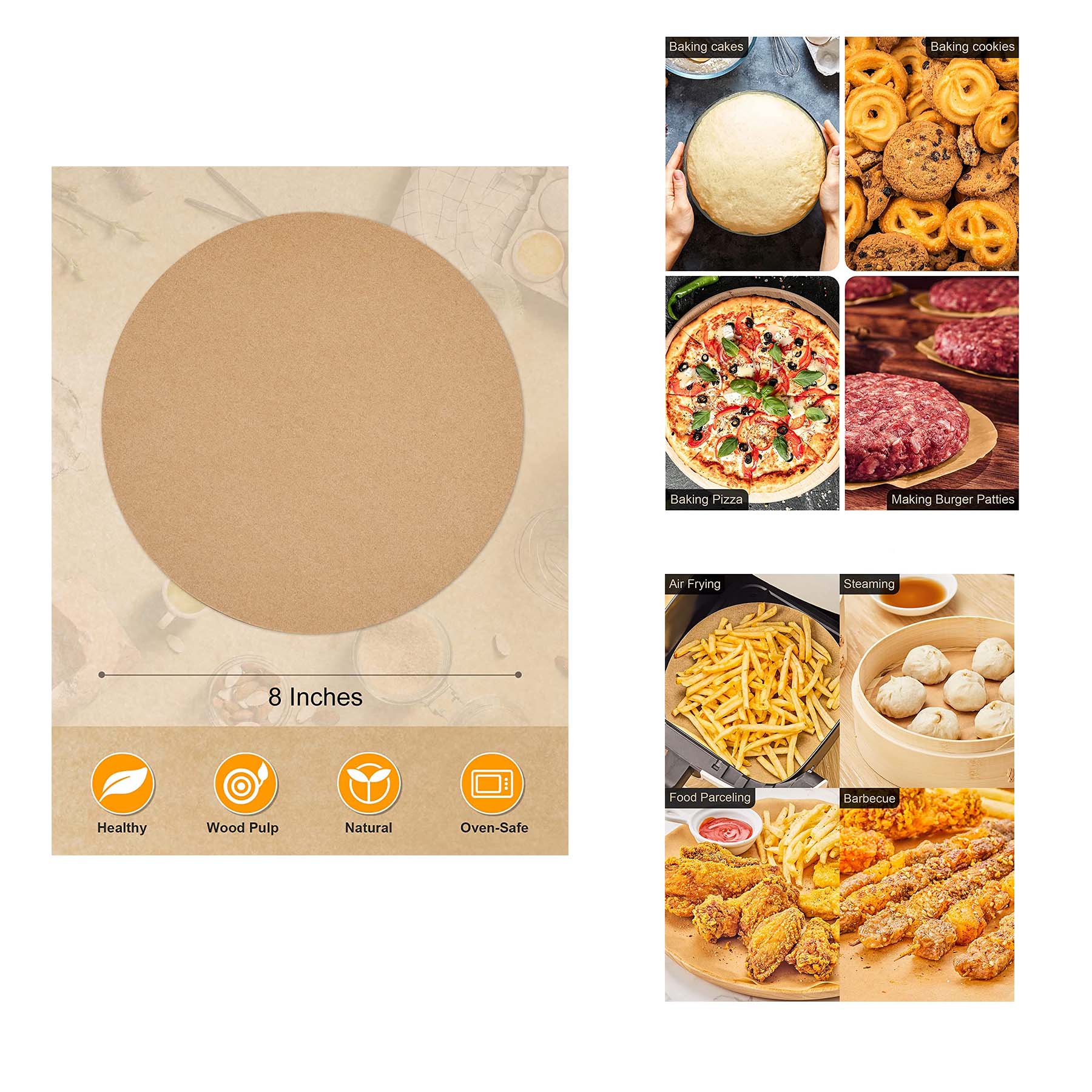  8 Inch 200 Pack Unbleached Sheepskin Parchment Paper