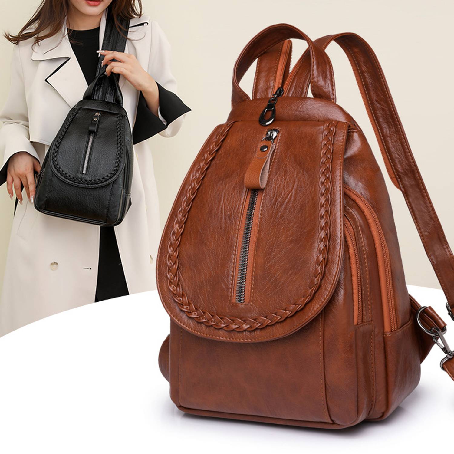 Soft Leather Women's Backpack w/ Large Capacity 6