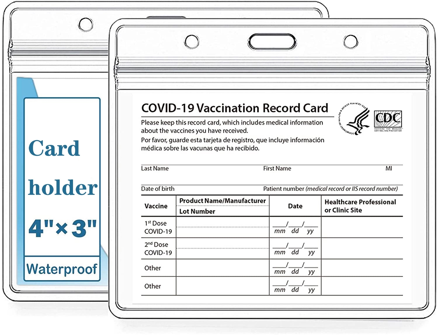 4" x3" PVC Vaccination Card Protector for CDC 5