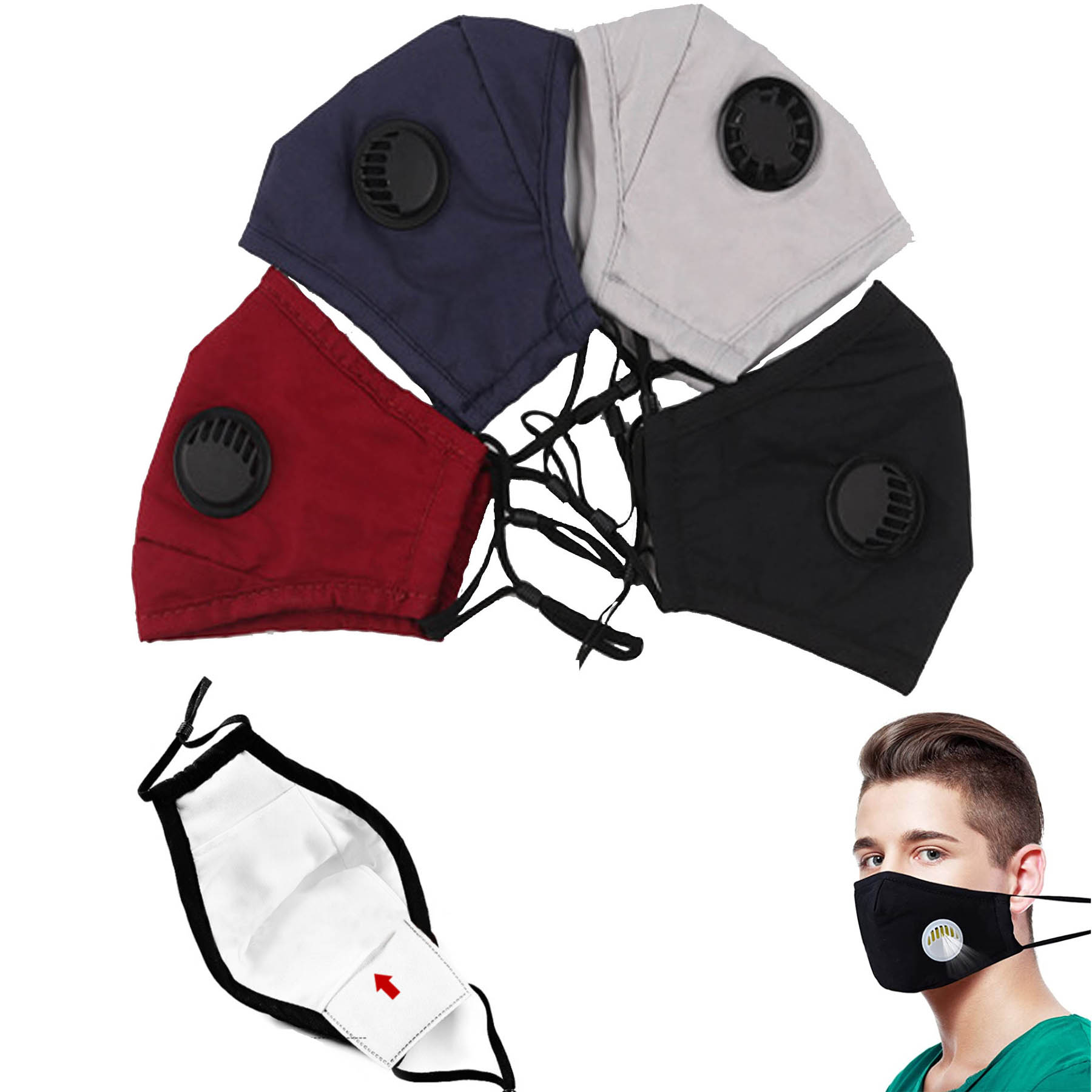 "Cotton Mask With Valve And Filter Pocket " 1