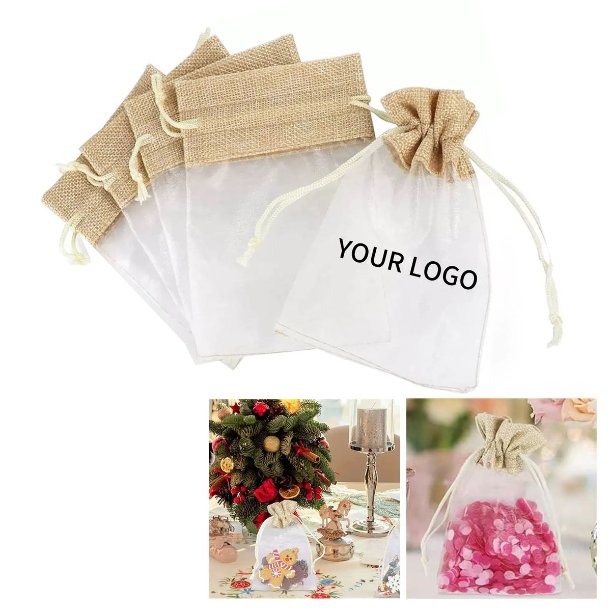 Linen Organza Gift Bag with Drawstring Closure 1
