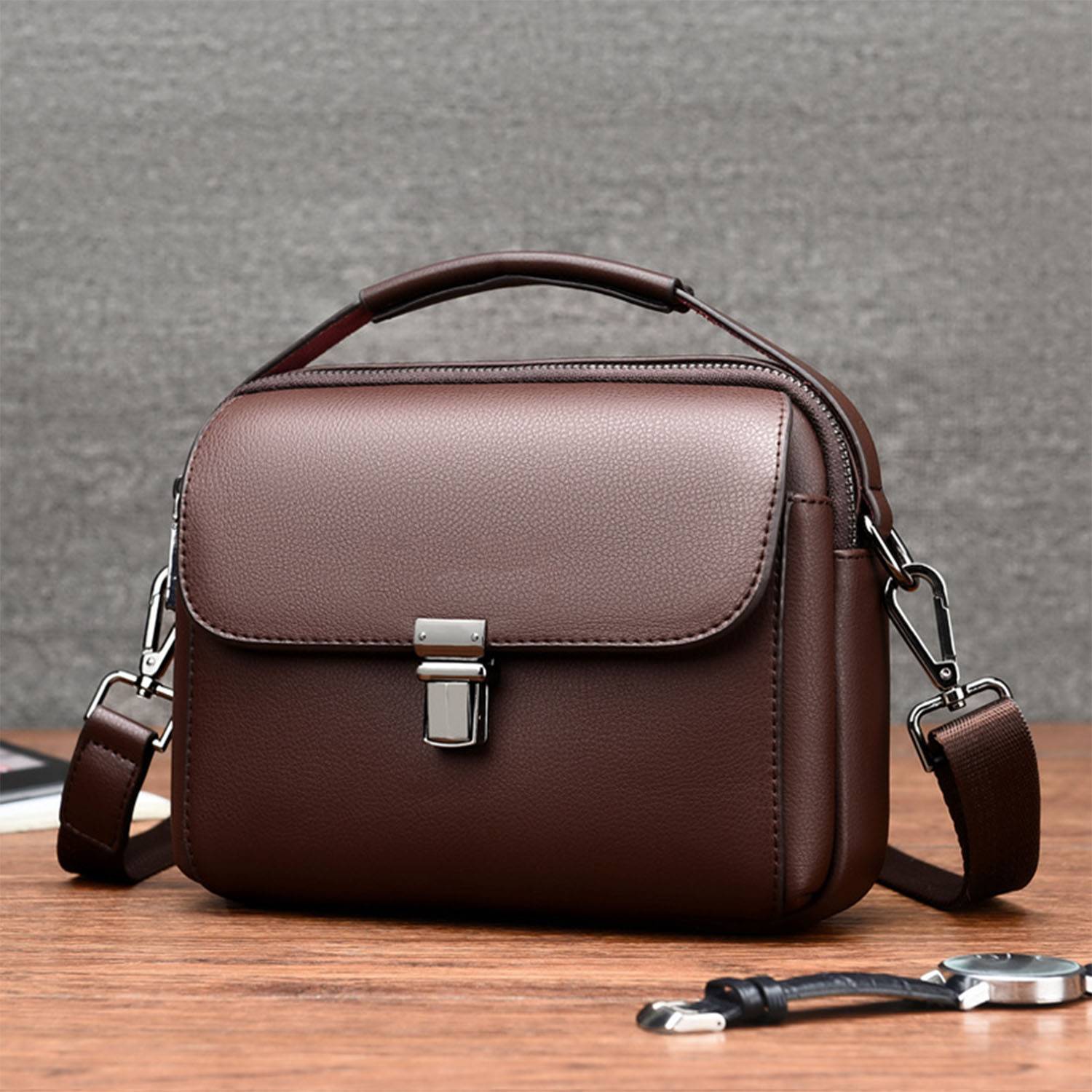 PU Leather Business Briefcase Crossbody Bag 6
