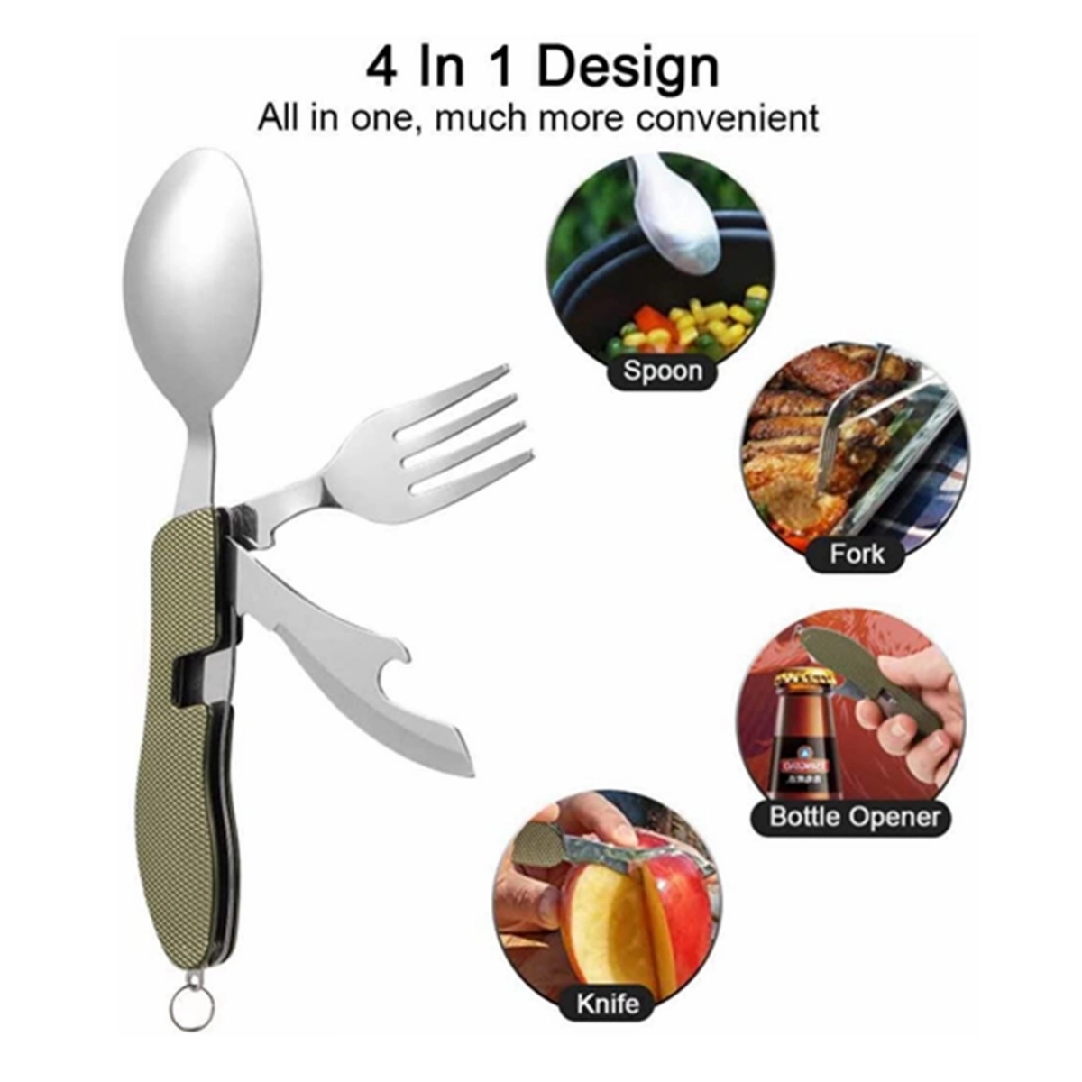 Multi-function stainless steel foldable fork spoon knife 2