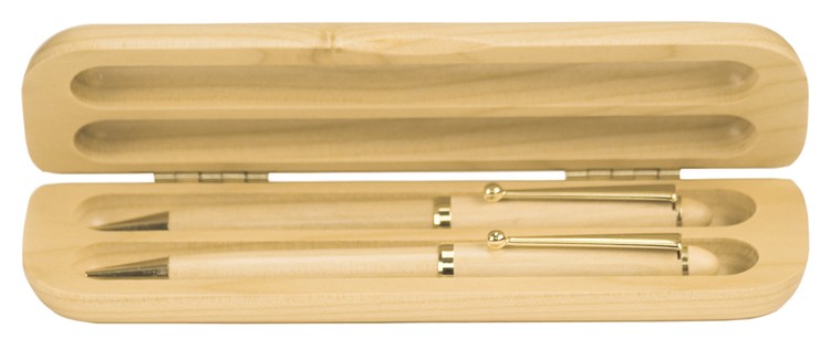Laser Engraved Maple 2-Pen and Case Set 1