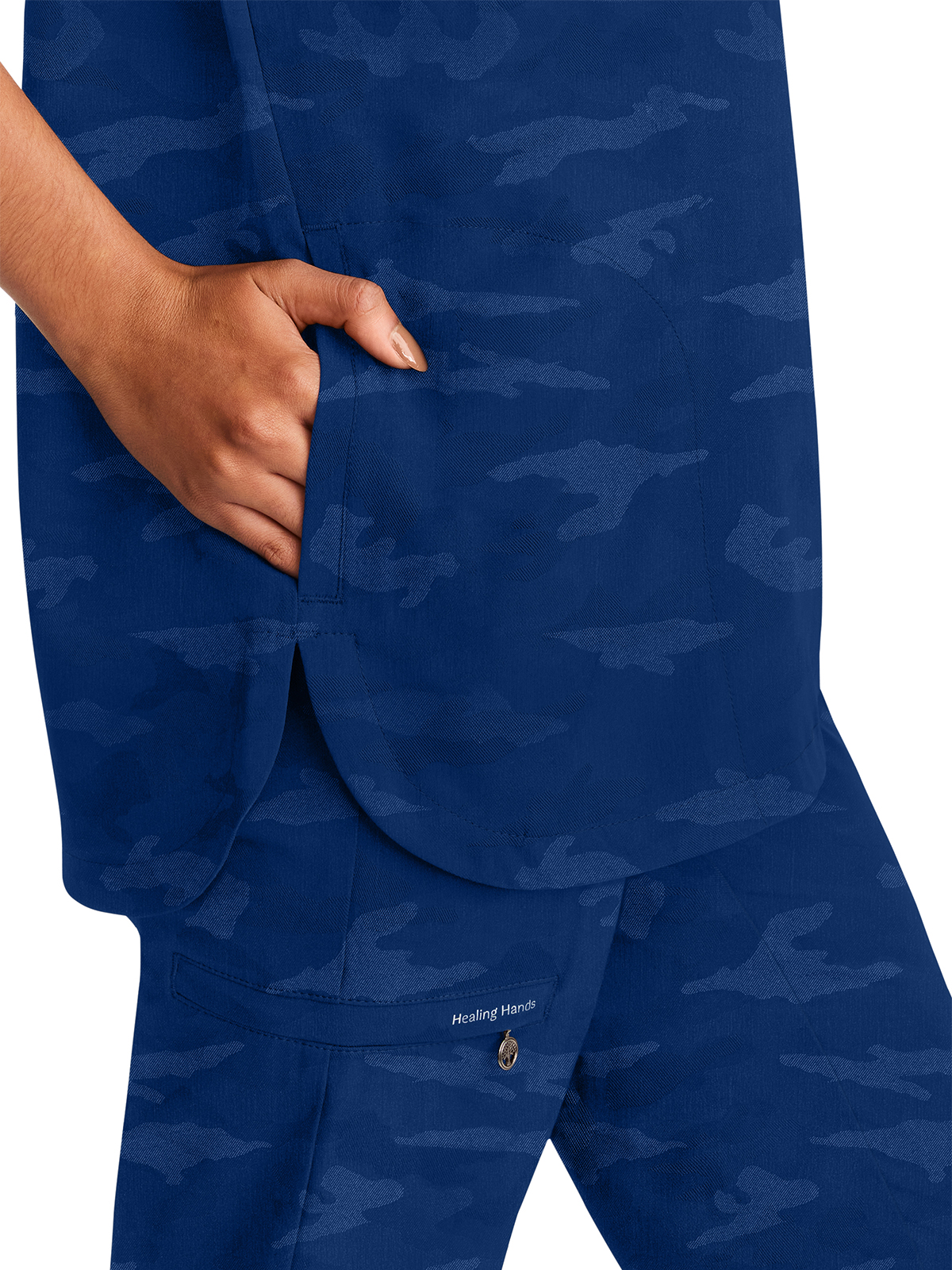 Healing Hands - HH PL Jacquard - Women's 2-Pocket Journey Camo Mandarin Style Top 16