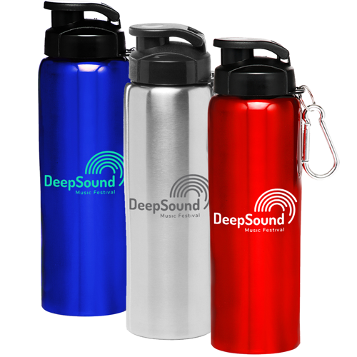 Stainless Steel Sports Water Bottle - with Carabiner, 27 oz. 4