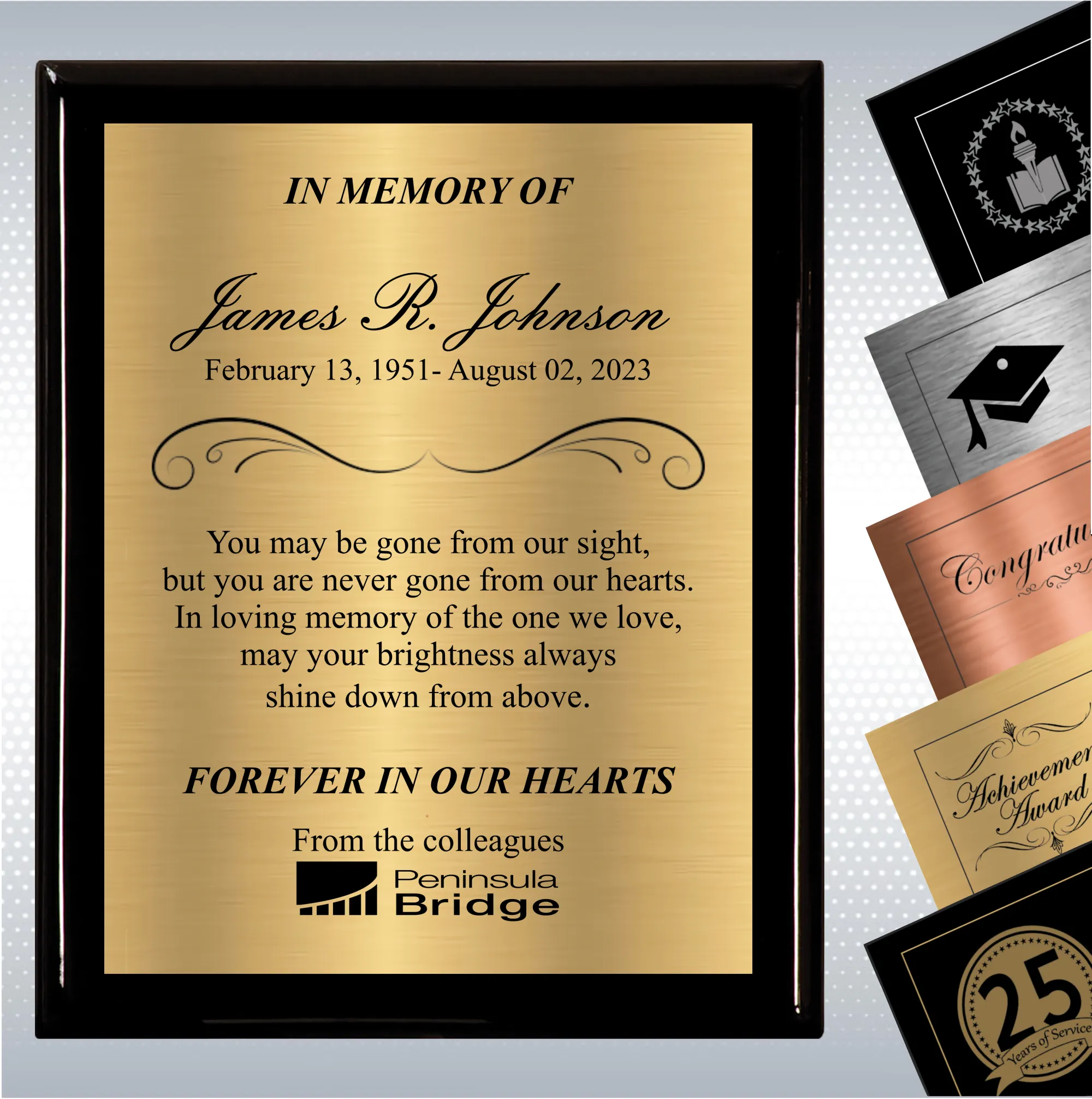 Black Piano Finish Wood Plaque Memorial Gift Award 16
