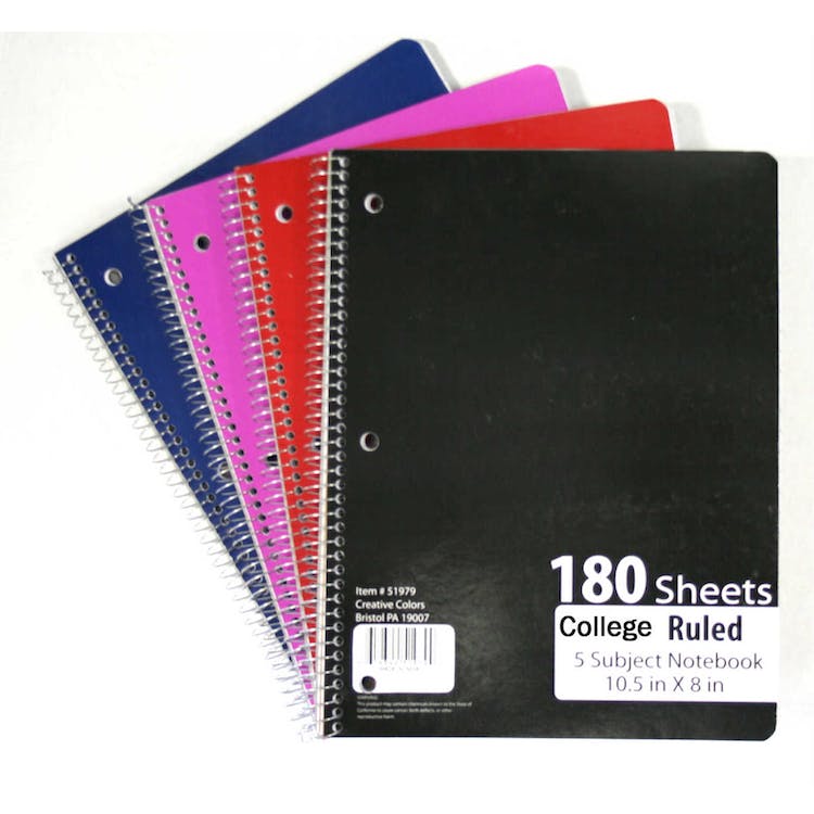 5-Subject College Ruled Notebooks - 4 Colors 1