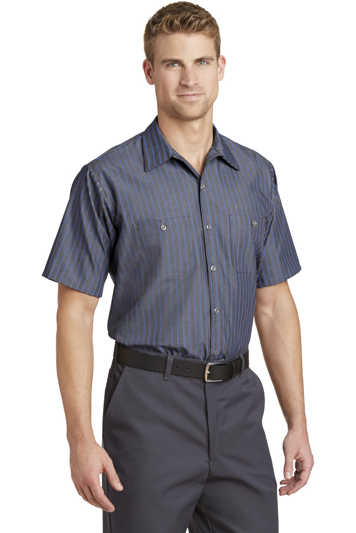 Red Kap Short Sleeve Striped Industrial Work Shirt. CS20 7
