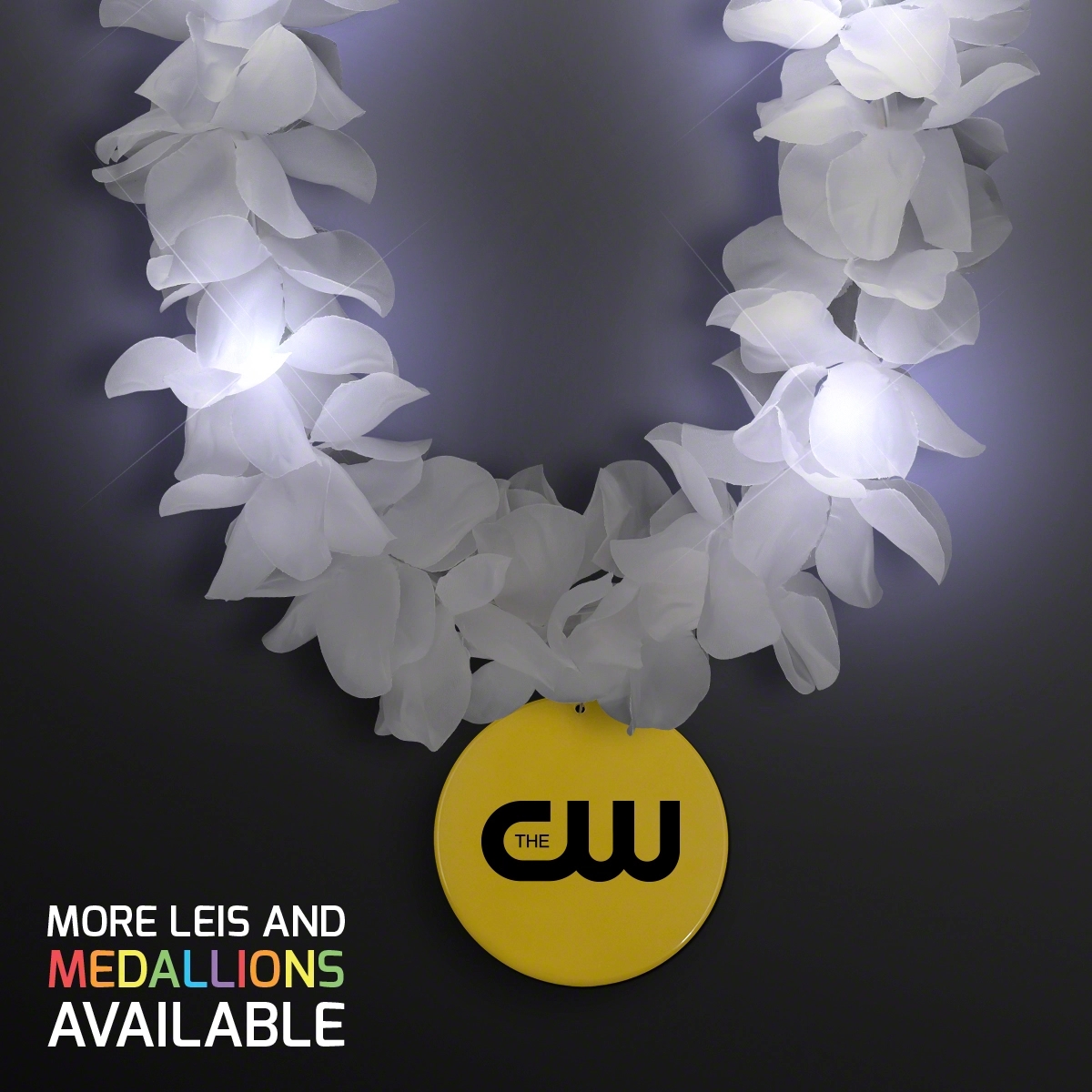 White Flower Light Up Lei with Medallion 34