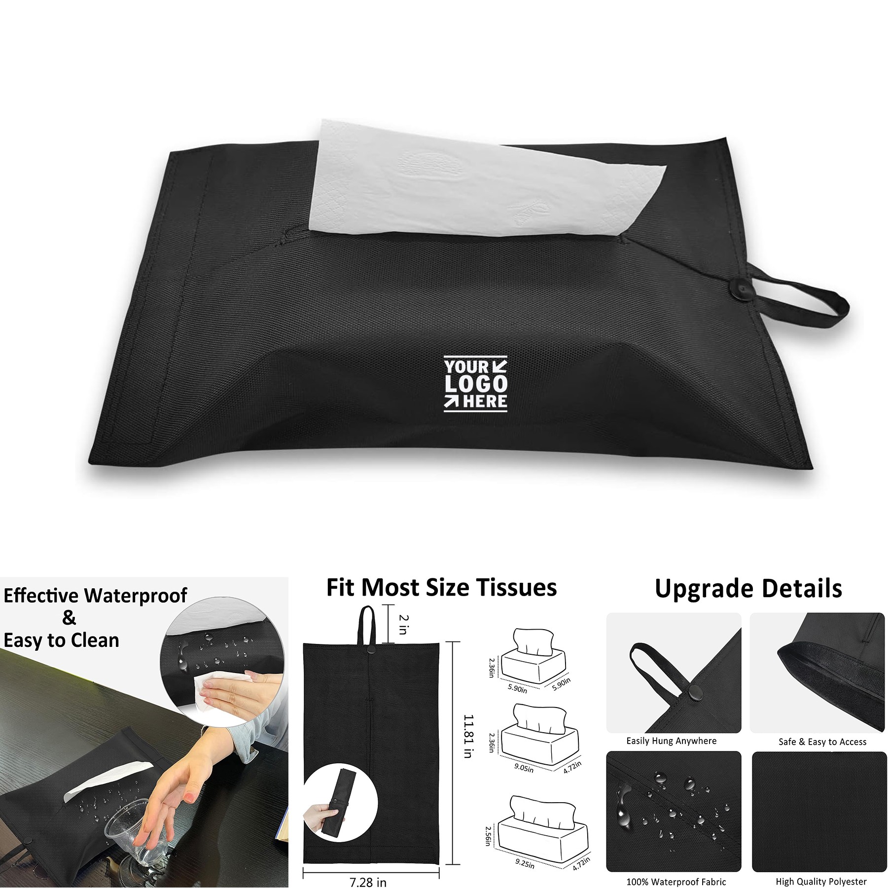 Reusable Black Toilet Paper Holder Travel Napkin Holder Cloth Tissue Box And Cover 1