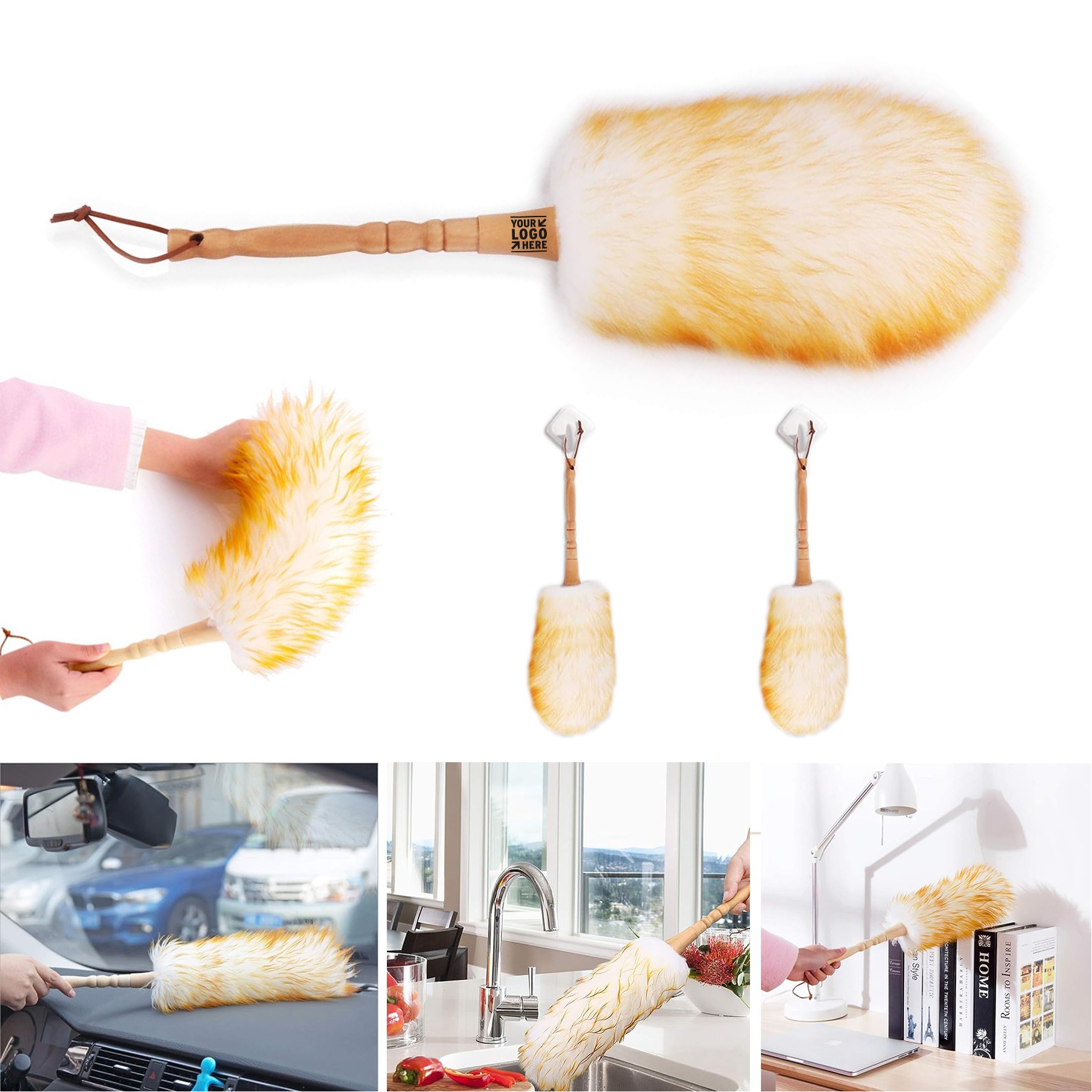 18.9 inch Long Solid Wooden Handle Window Bookshelve Natural Feather Lambswool Duster 1