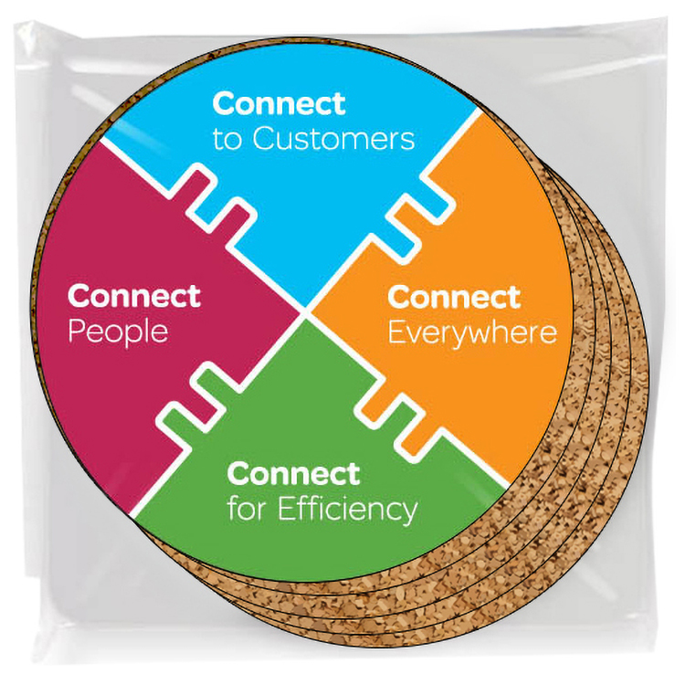 Set of 4 Premium Coasters per bag .010 Frosted Plastic Top & 1/16" cork base (3.5" dia.) 4CP 2