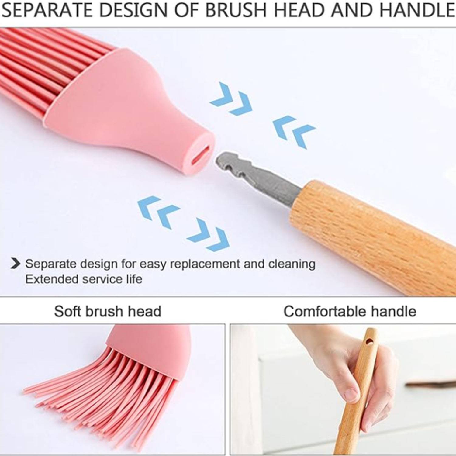 Silicone Kitchen Brush with Wooden Handle, Optional Cooking 4