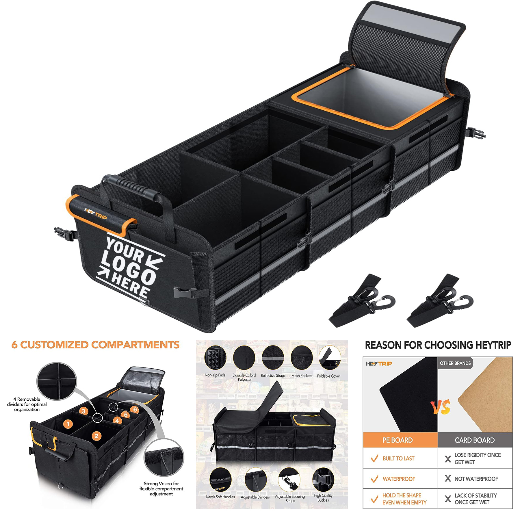 
Built with 2mm PE Board Large Trunk Organizer With Built-in Leakproof Cooler Bag 2 Tie-Down Straps 