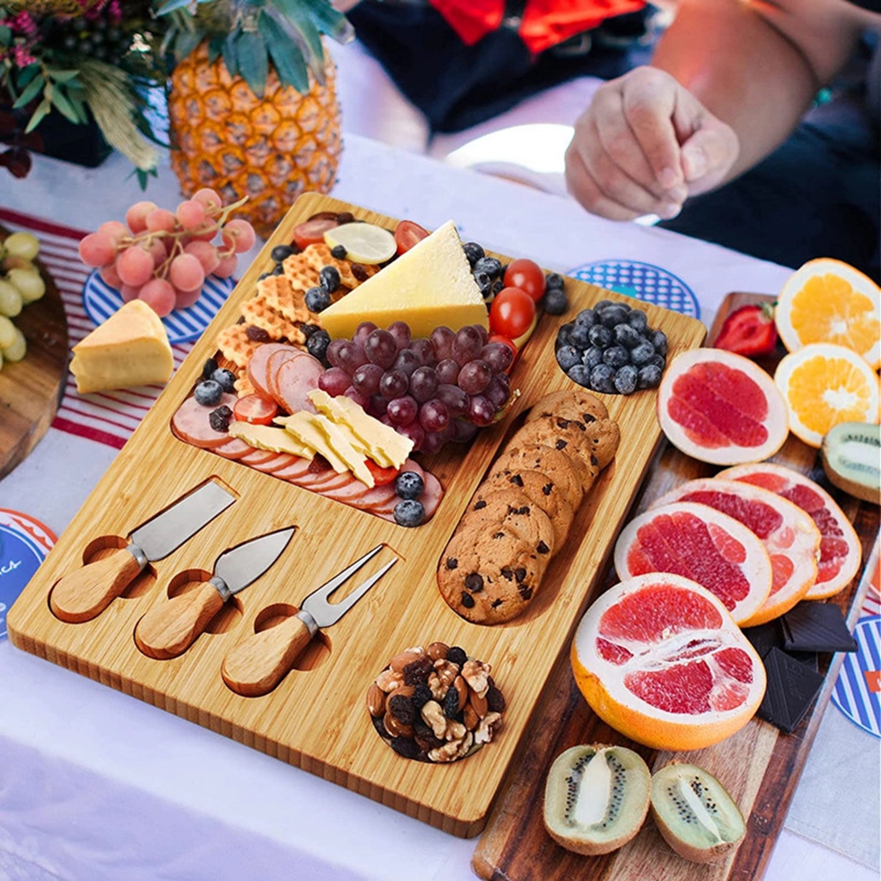 Wood Bamboo Cheese Board With Magnetic Knife Holder 3