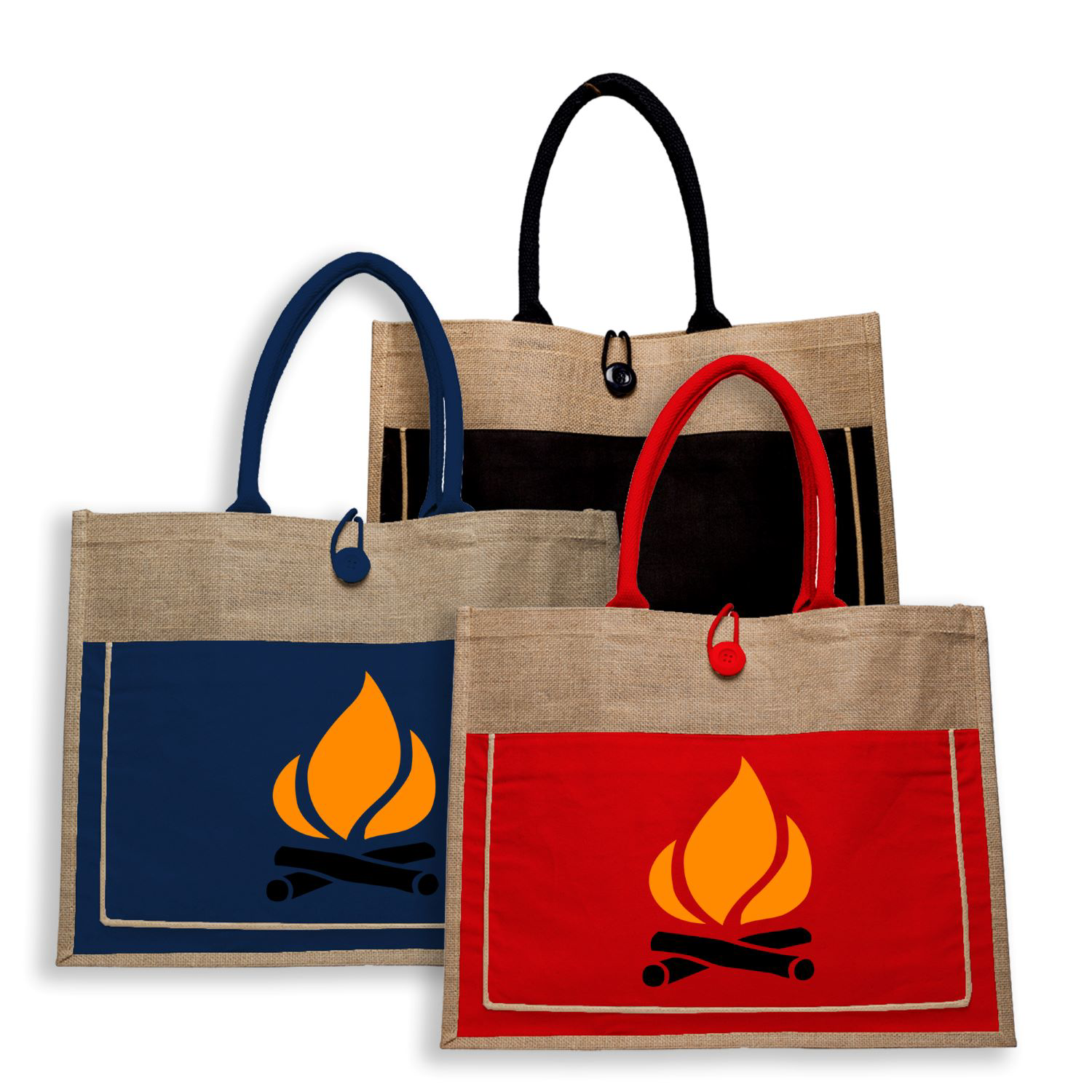 Two tone Jute Tote Bag w/ Front Pocket & Colored Handles & Gusset (17.75" x 13.75") 3