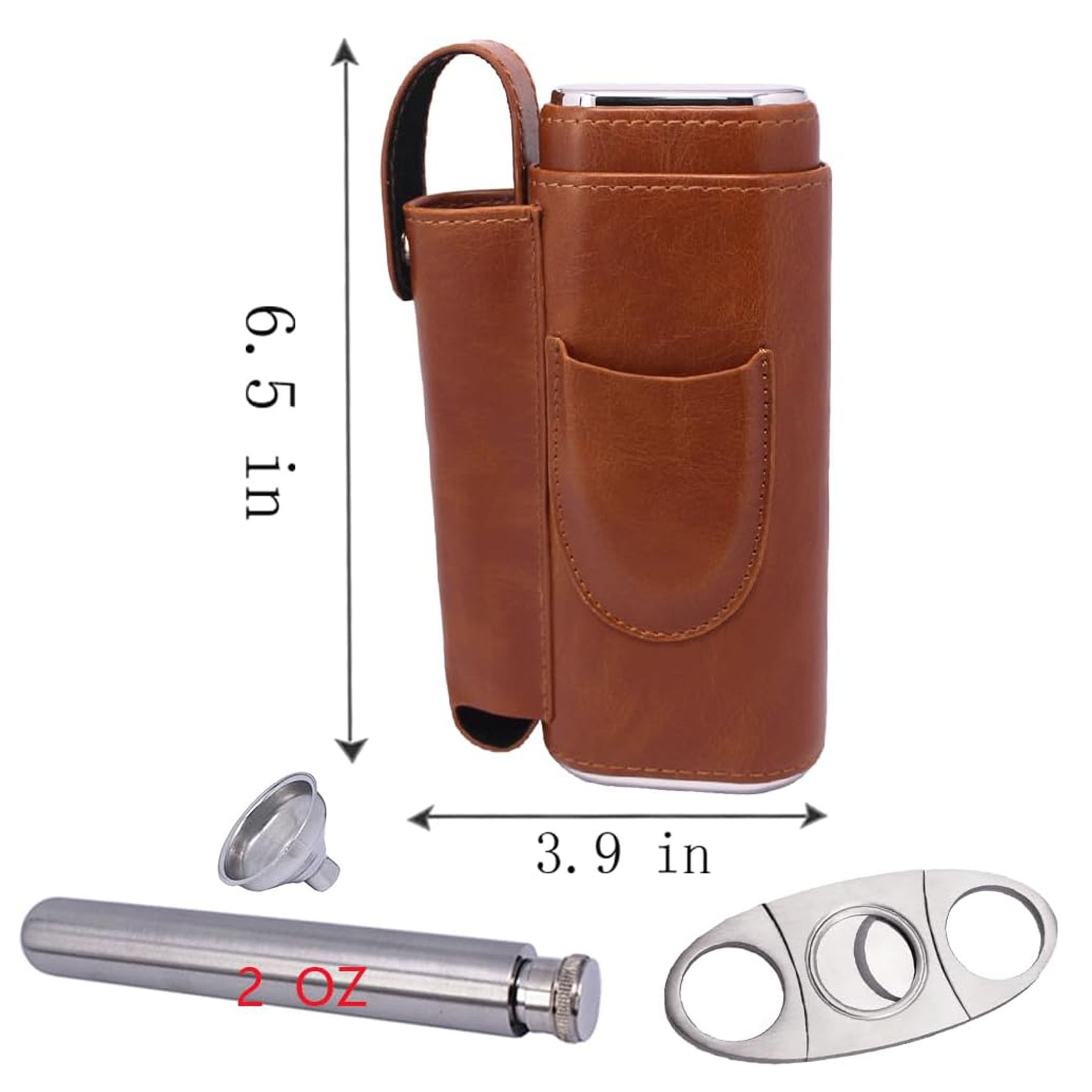 Cigar Holder with Flask and Cutter Set 7