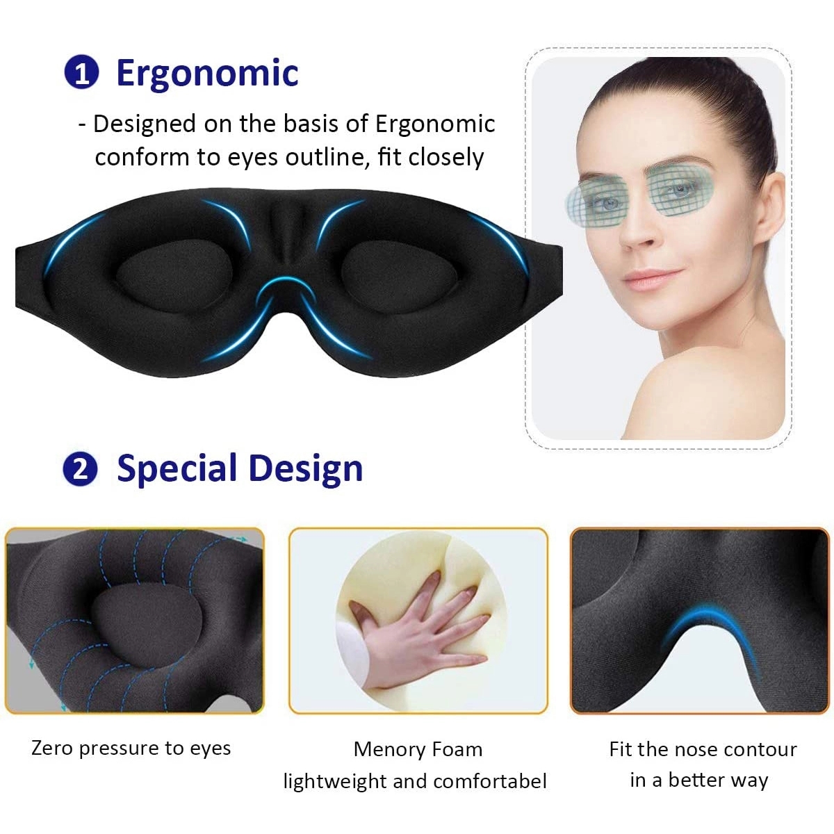 Concave Molded Night Sleep Eye Mask Shade Cover for Travel 3