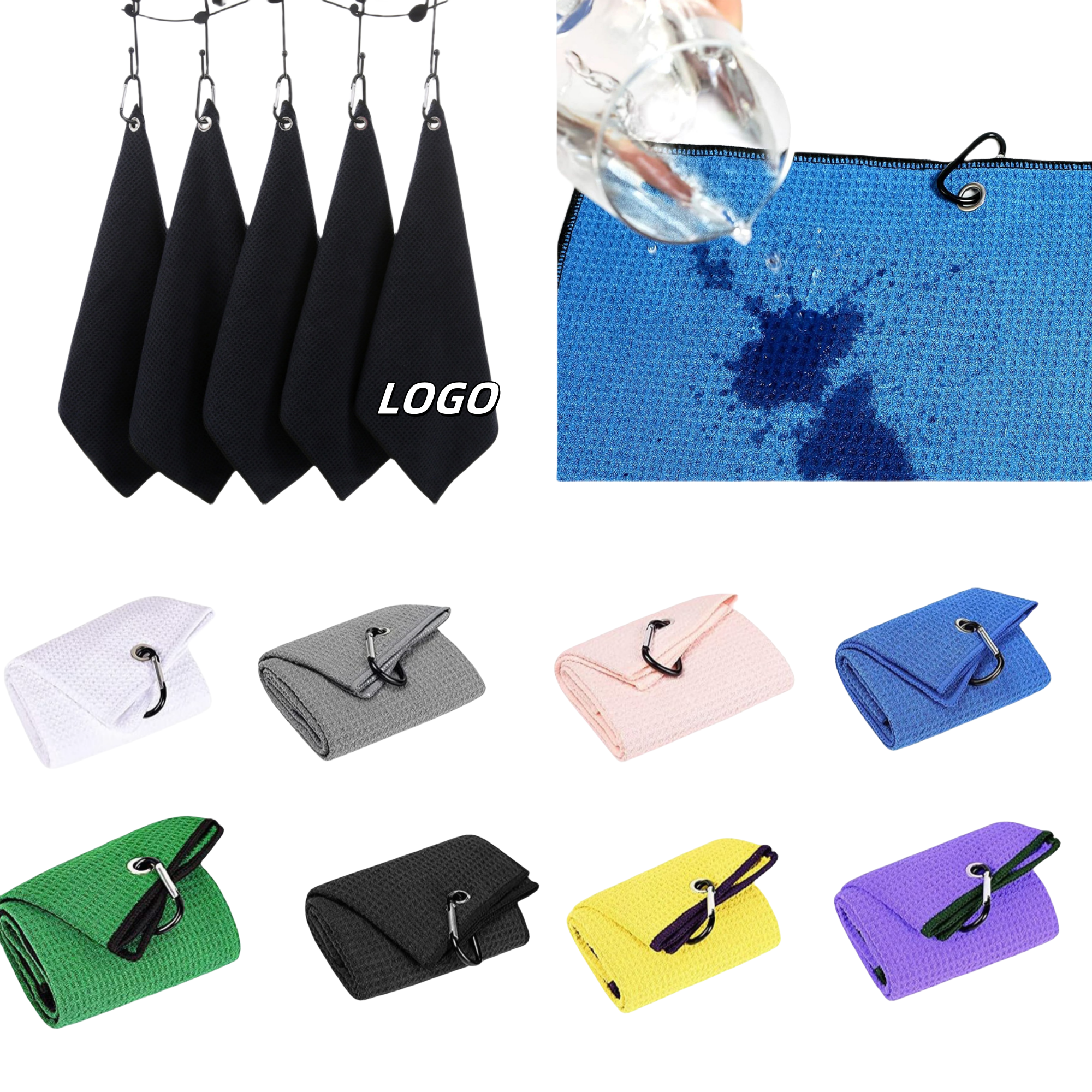 Waffle Pattern Tri-fold Golf Towel 2