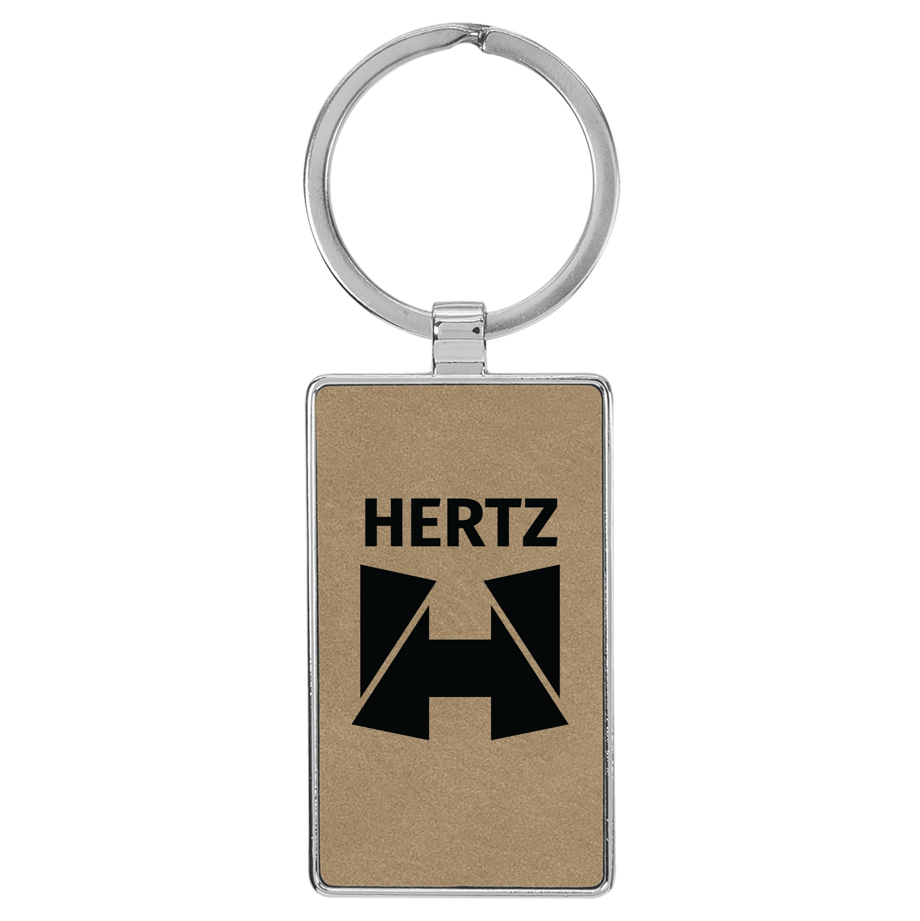 Light Brown Leatherette/Metal Rectangle Keychain