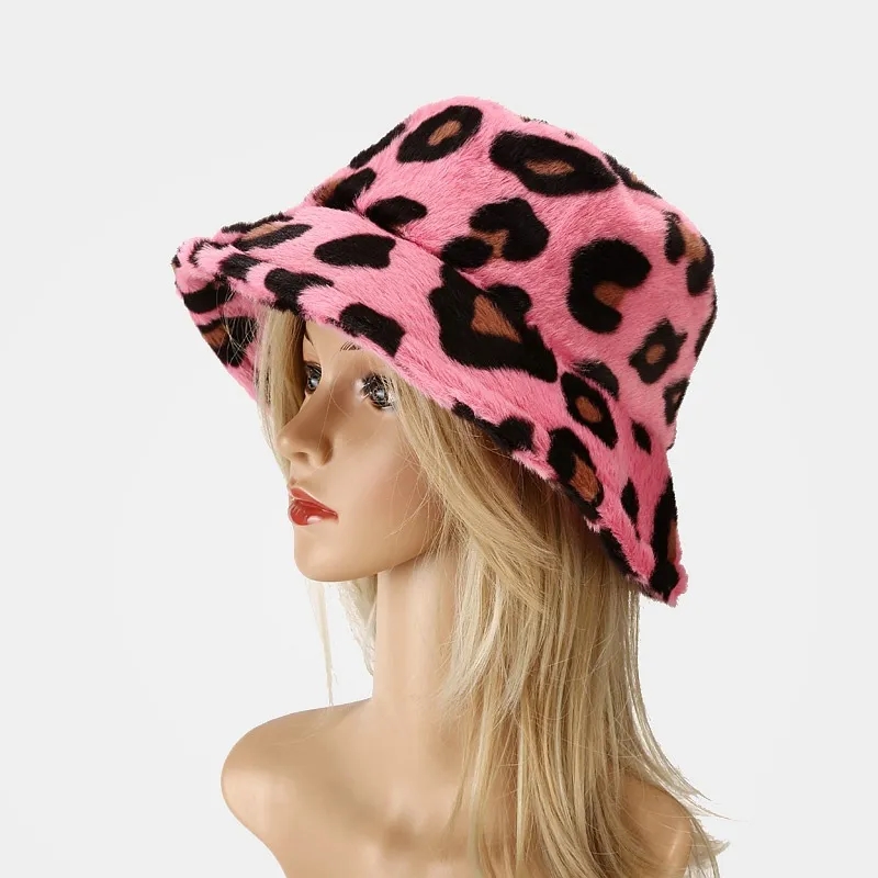 New Plush Leopard Pattern Bucket Hat Winter 6