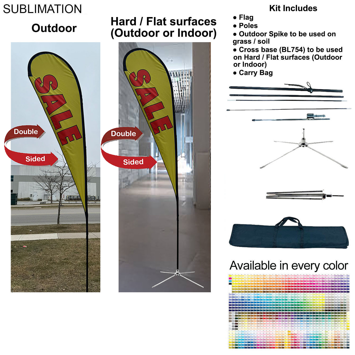 13.5' Large Tear Drop Flag Kit, Full Color Graphics Double Side, Outdoor Spike base, Indoor use 5