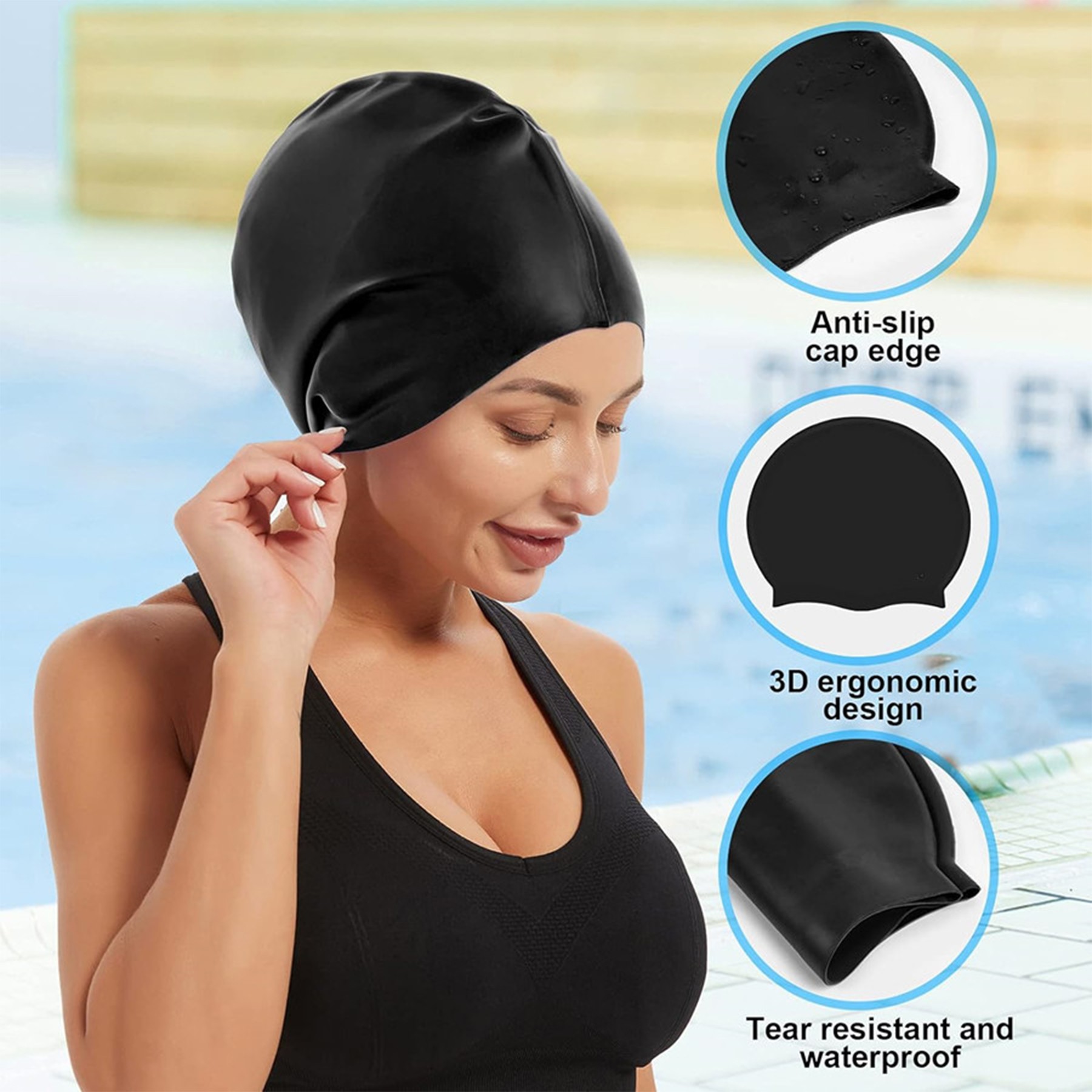 Large Silicone Swimming Cap For Long Hair 3