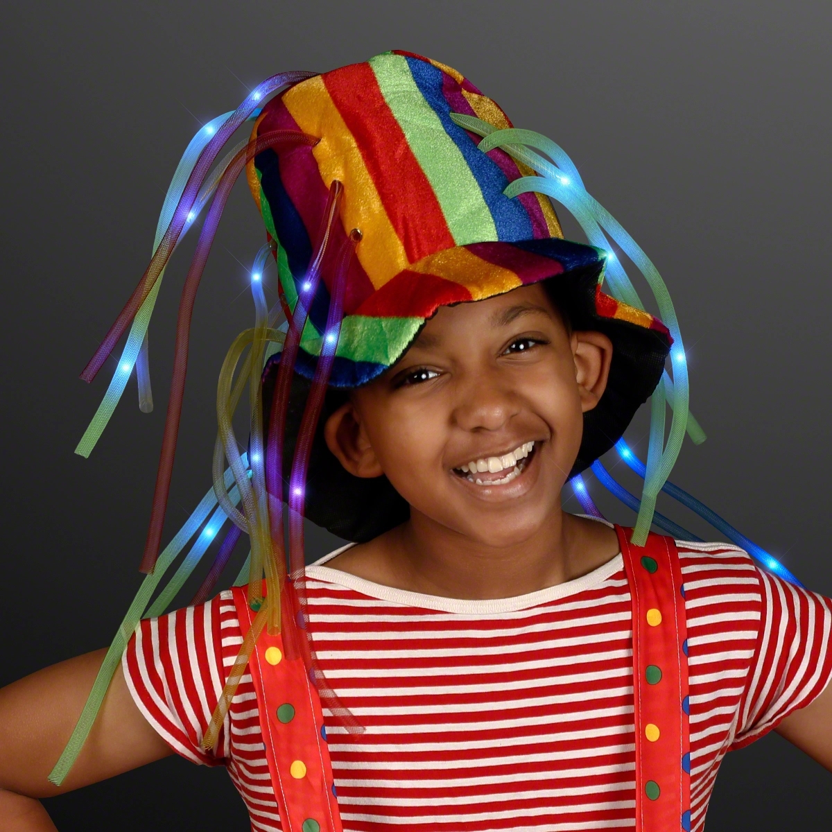 Funny clown top hat with lights and noodle hair 2