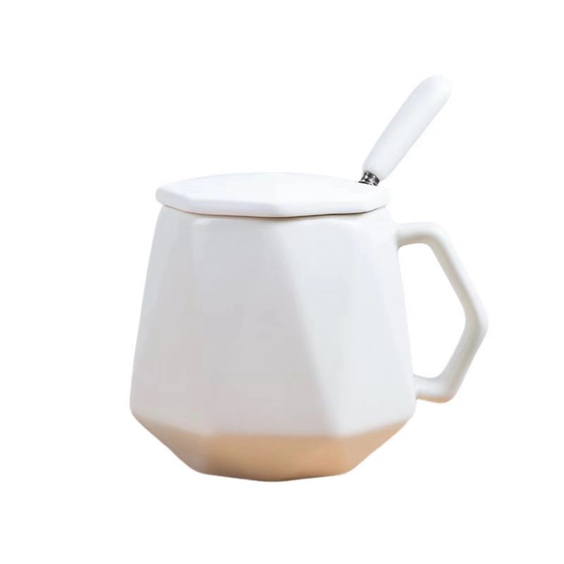 Custom Diamond-shaped ceramic cup with lid spoon 7
