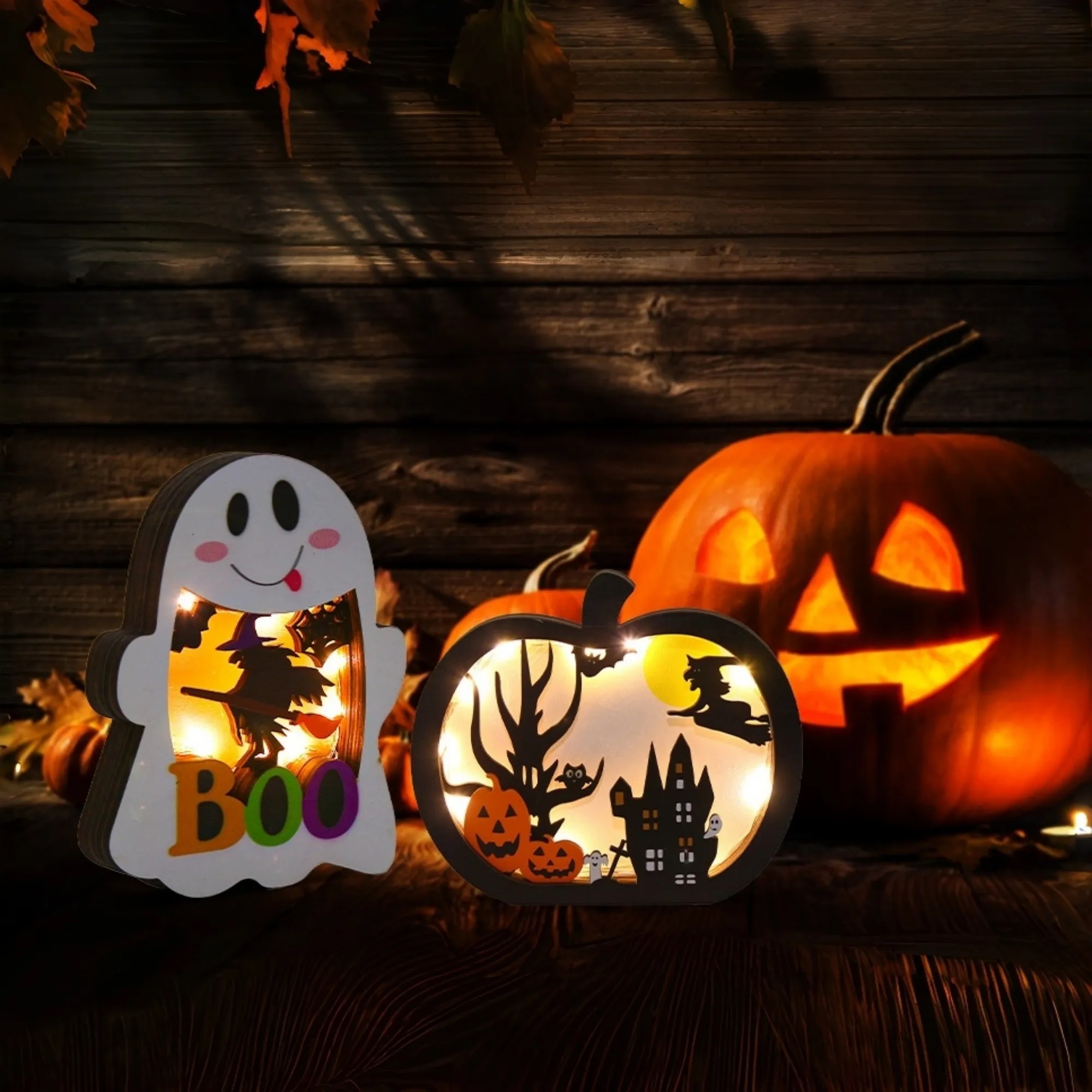 Wooden Halloween Glowing Ornament Lighted 8