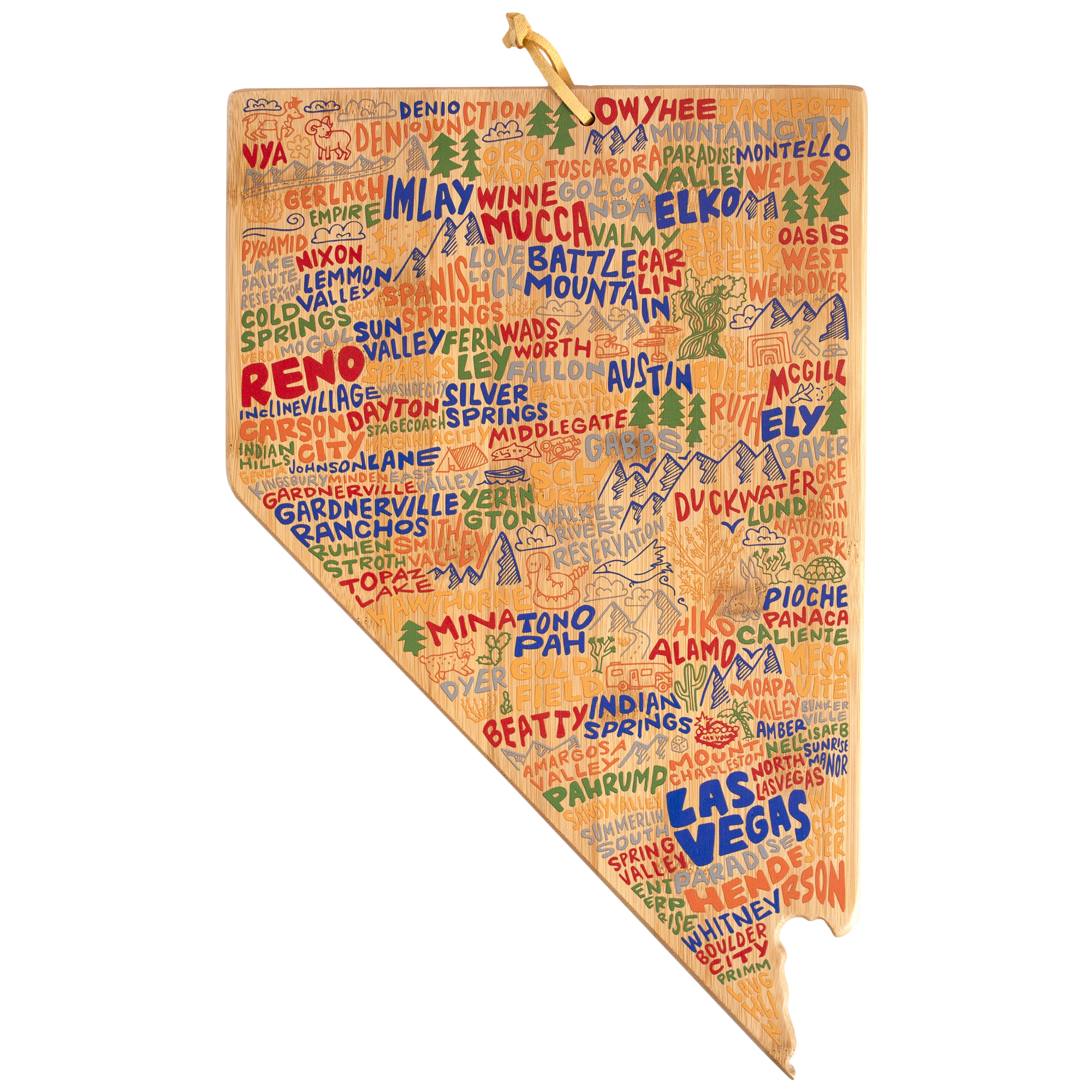 Nevada State Shaped Cutting and Serving Board with Artwork by Wander on Words™