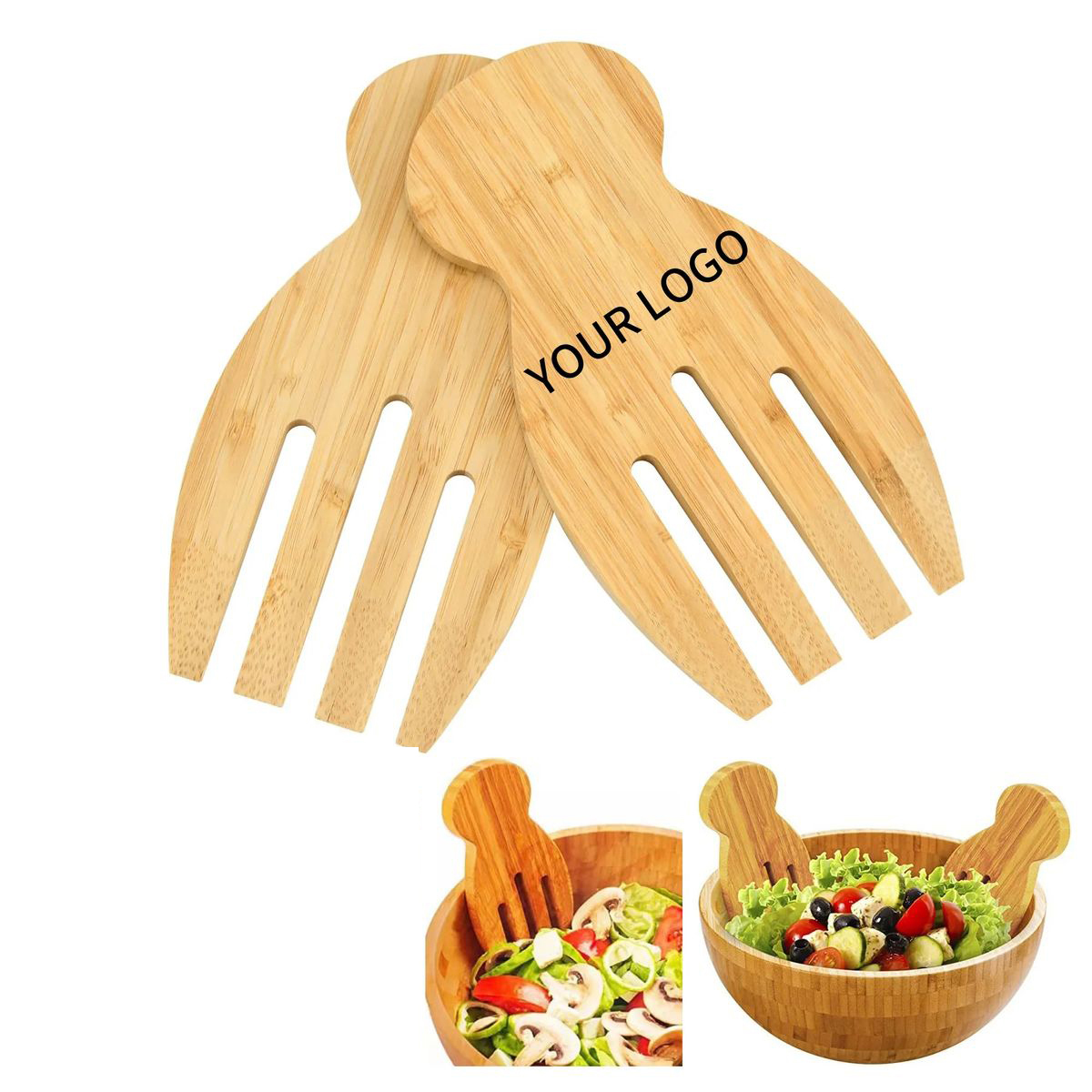 Bamboo Polished Salad Mixing Tongs 1