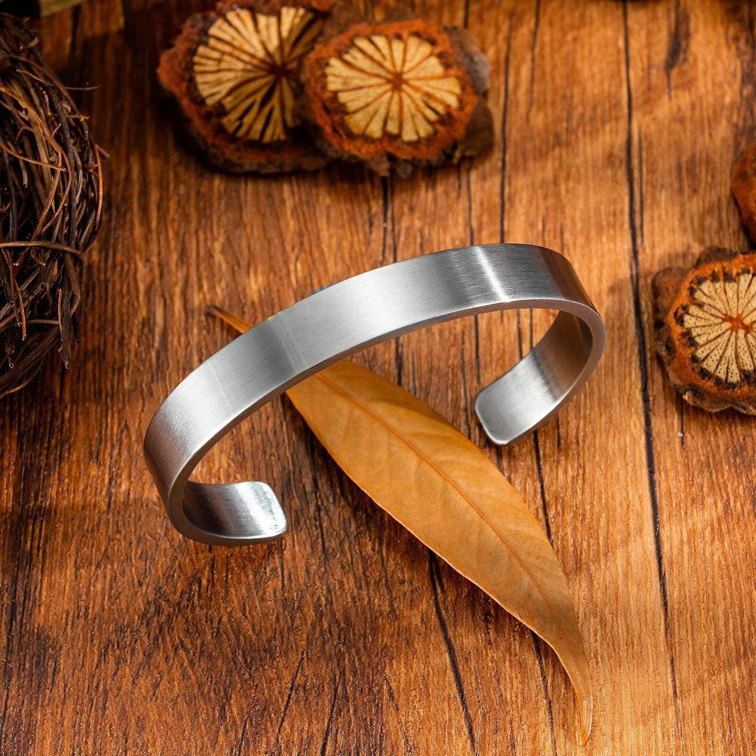 Engraved Titanium Bracelet Flat C-Shaped Design 2