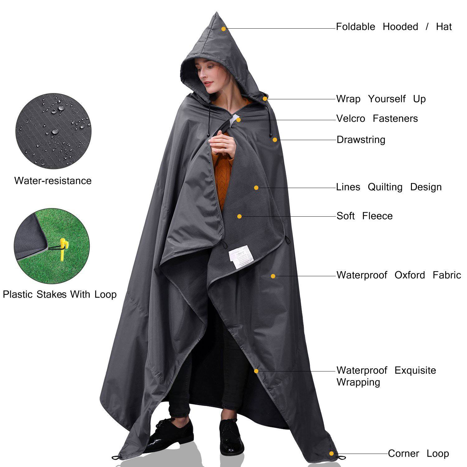 Outdoors Foldable Waterproof Hooded Raincoat Picnic Mat 2