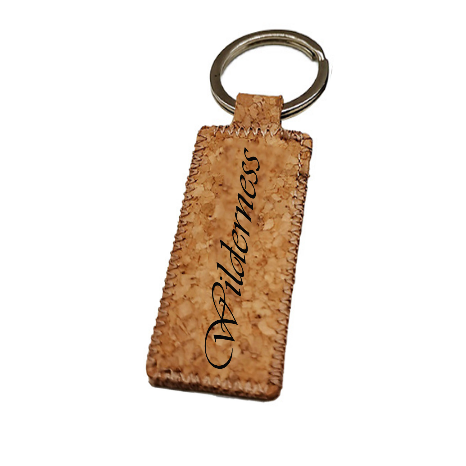 Cork Wood Rectangle Keychain 1
