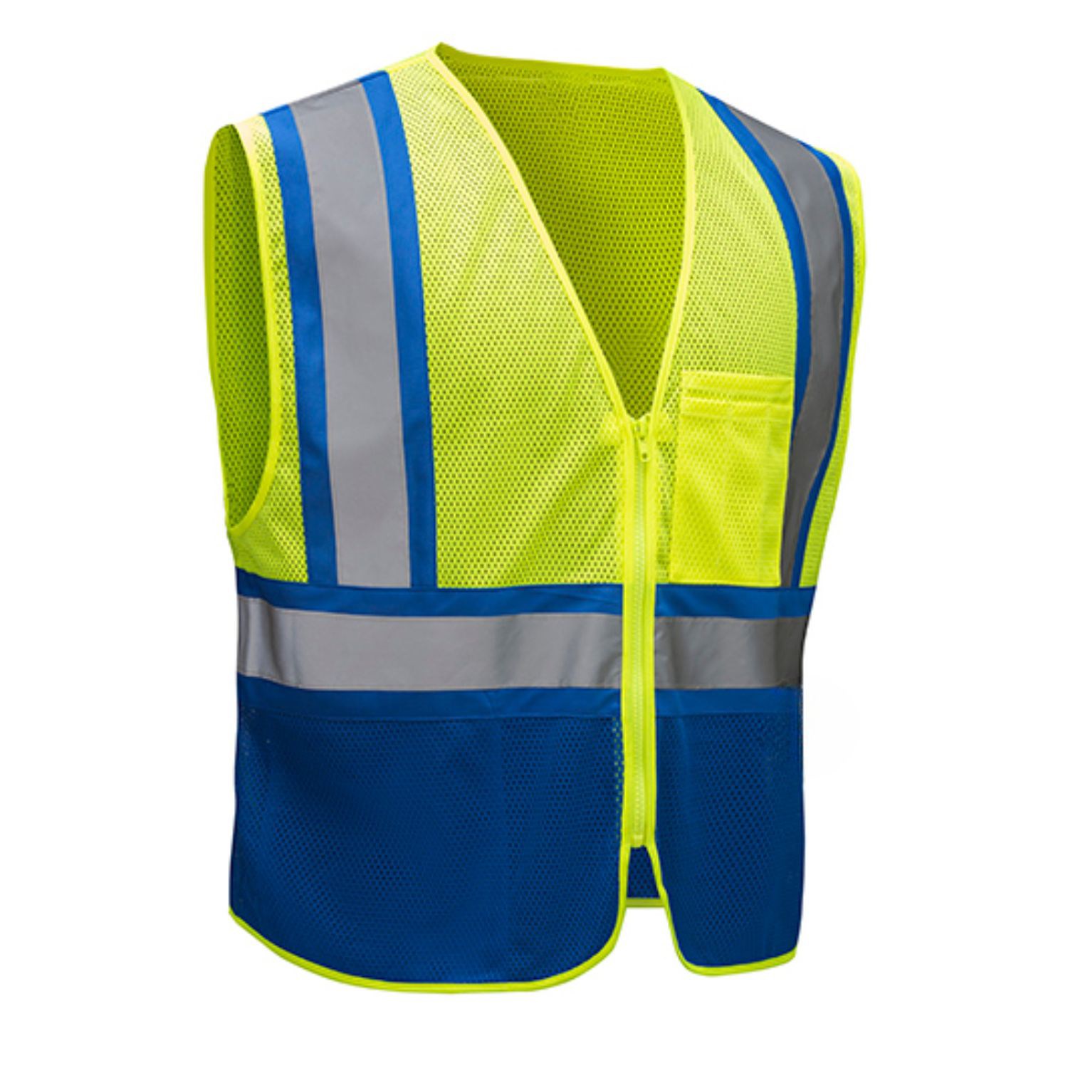 Reflective Class 2 Mesh Blue Bottom Safety Vest With Pockets 2