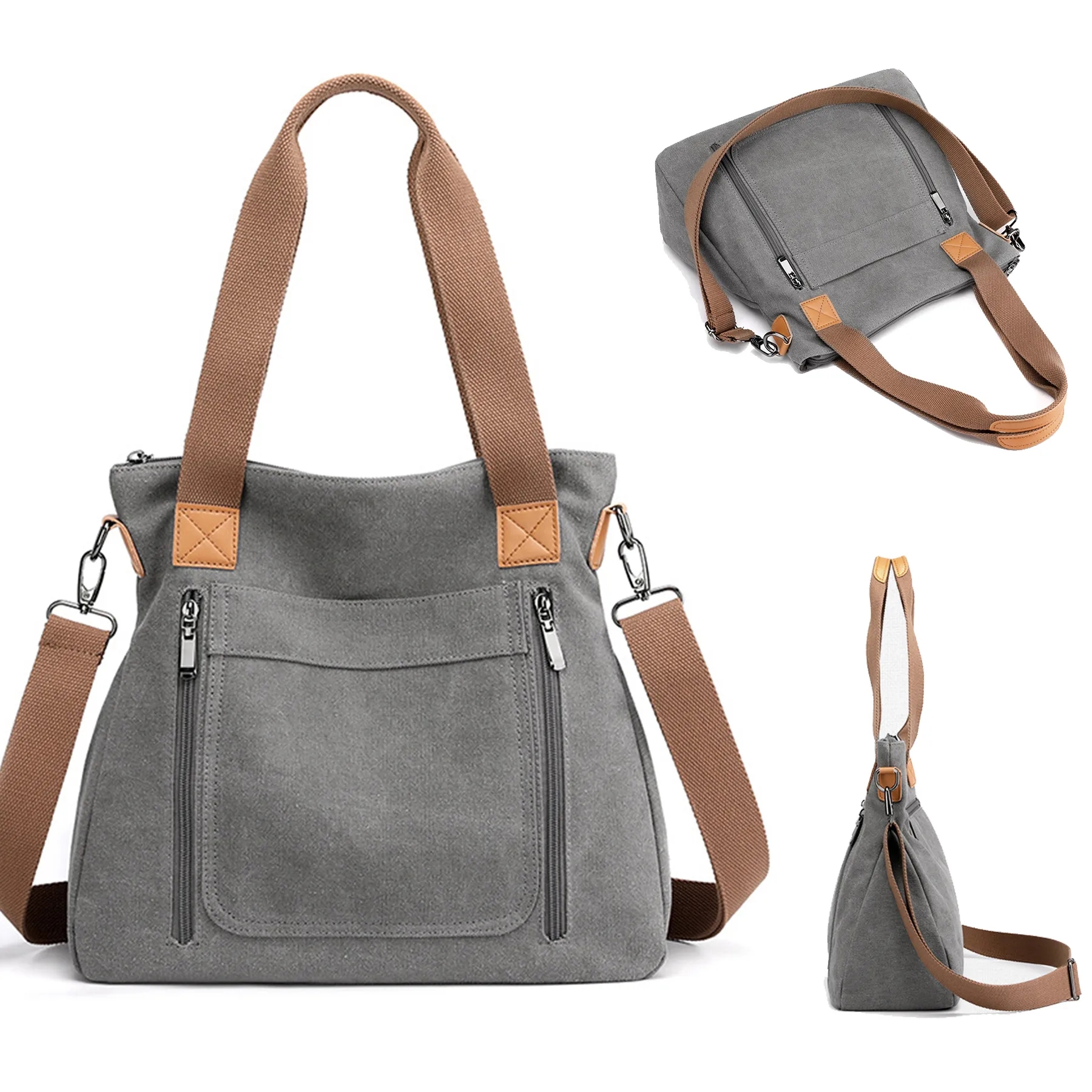 Canvas Multi-pocket Tote Bag, custom tote bag with logo imprint 3
