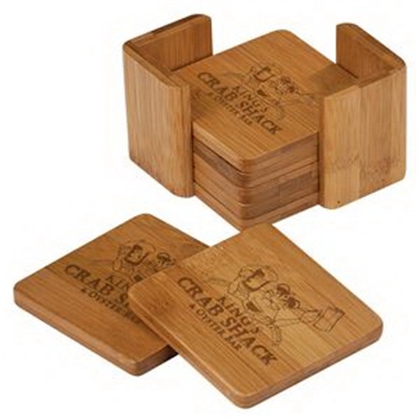 Bamboo 6 Round Coaster Set w/Holder 3