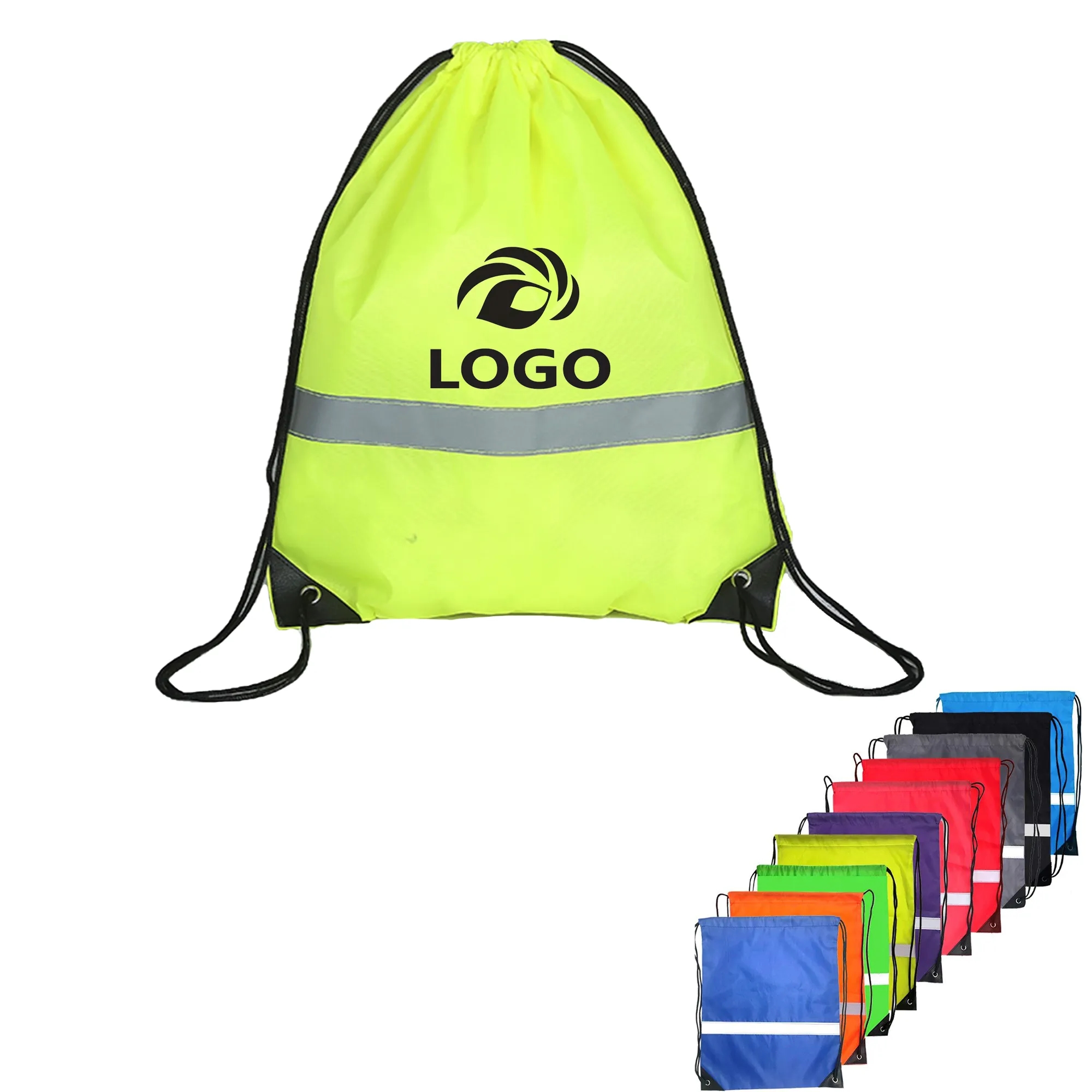 Drawstring Backpack Bag with Reflective Strip 1