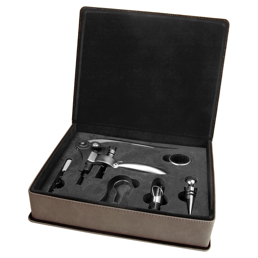 Gray Leatherette 5-Piece Wine Tool Gift Set 2